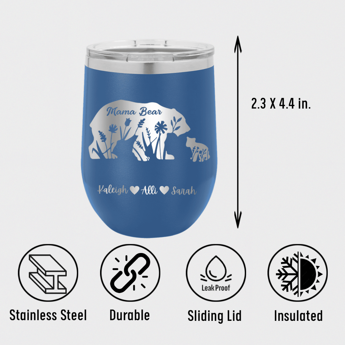 Personalized Flower Mama Bear Wine Tumbler for her, Customized Gifts for Women by Groovy Girl Gifts