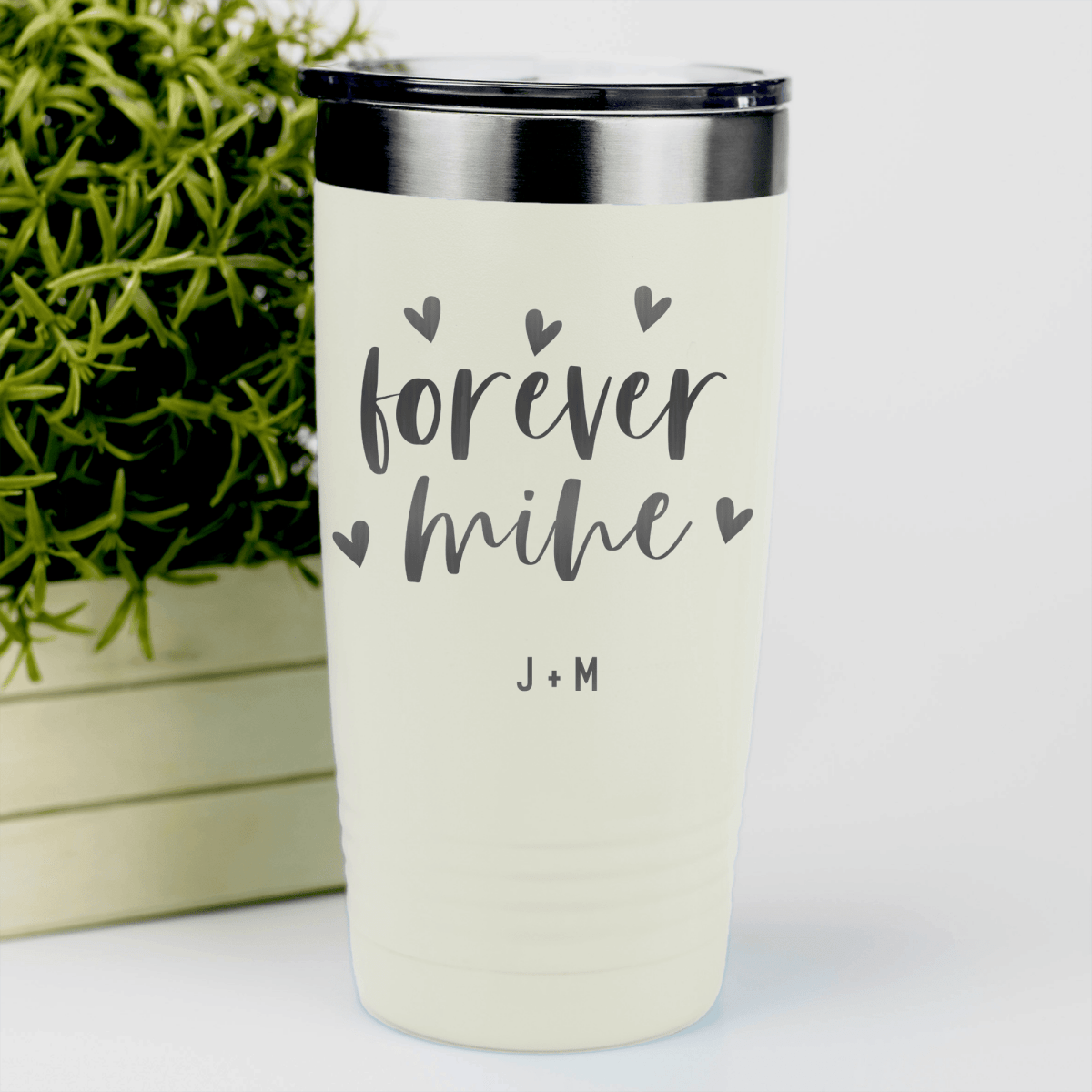 White Valentines Day Tumbler With Forever Mine Design