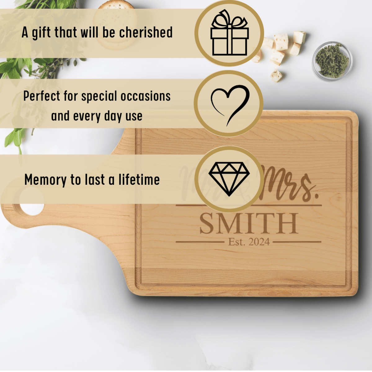 Anniversary Maple Paddle Cutting Board With Forever United Arework Design