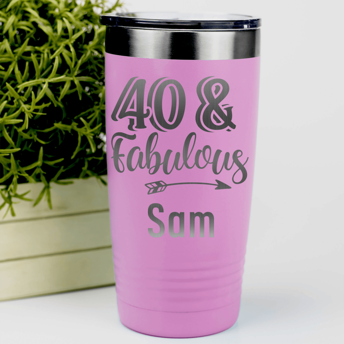 Pink Birthday Tumbler With Fourty And Fabulous Design
