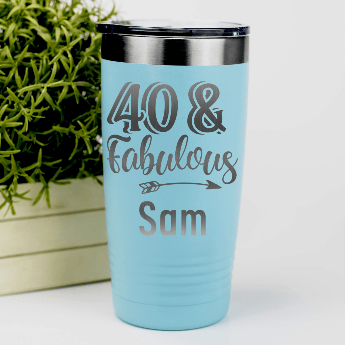 Teal Birthday Tumbler With Fourty And Fabulous Design
