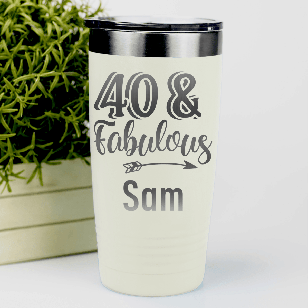 White Birthday Tumbler With Fourty And Fabulous Design