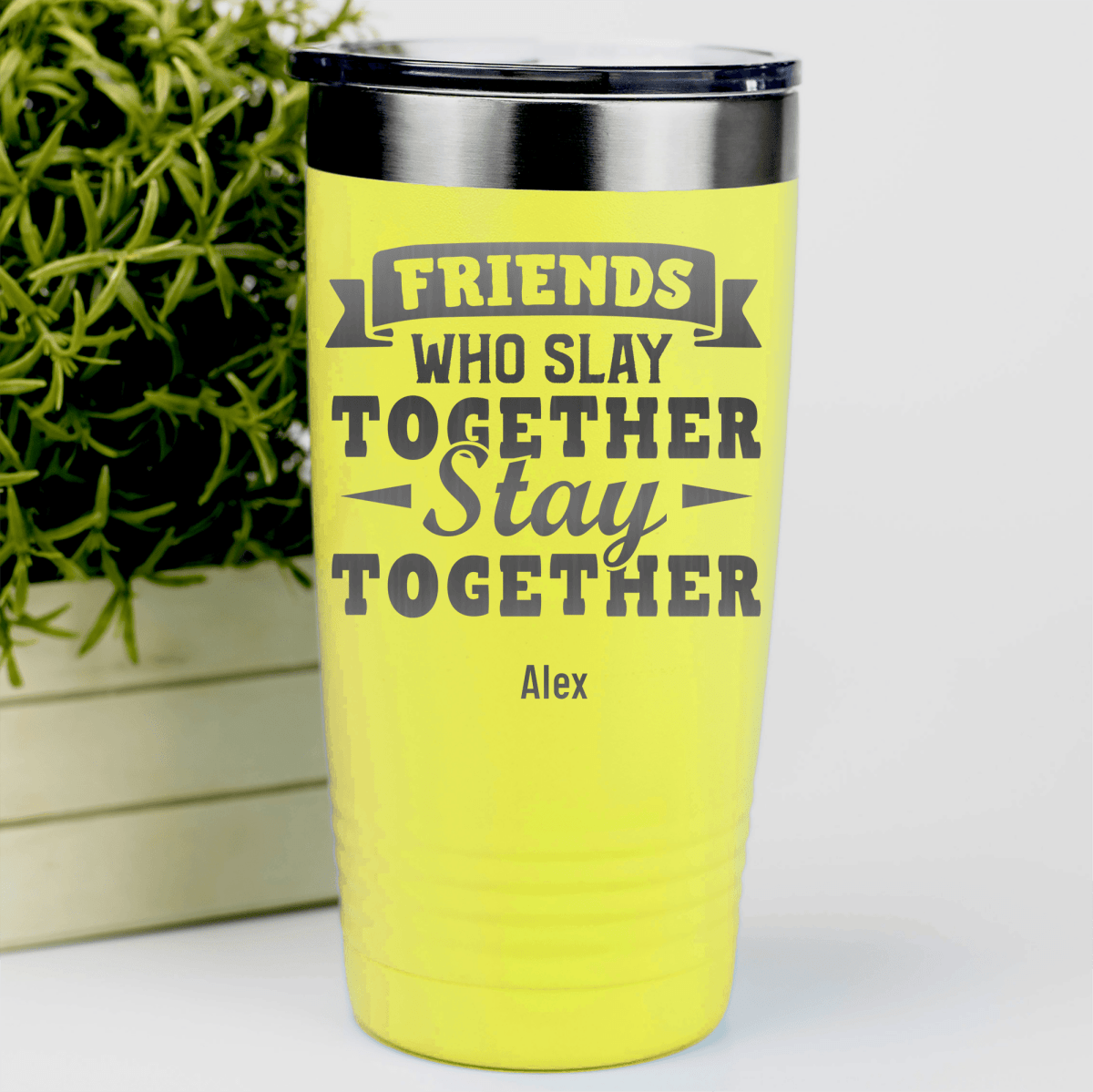 Yellow Best Friend Tumbler With Friends Who Slay Stay Design