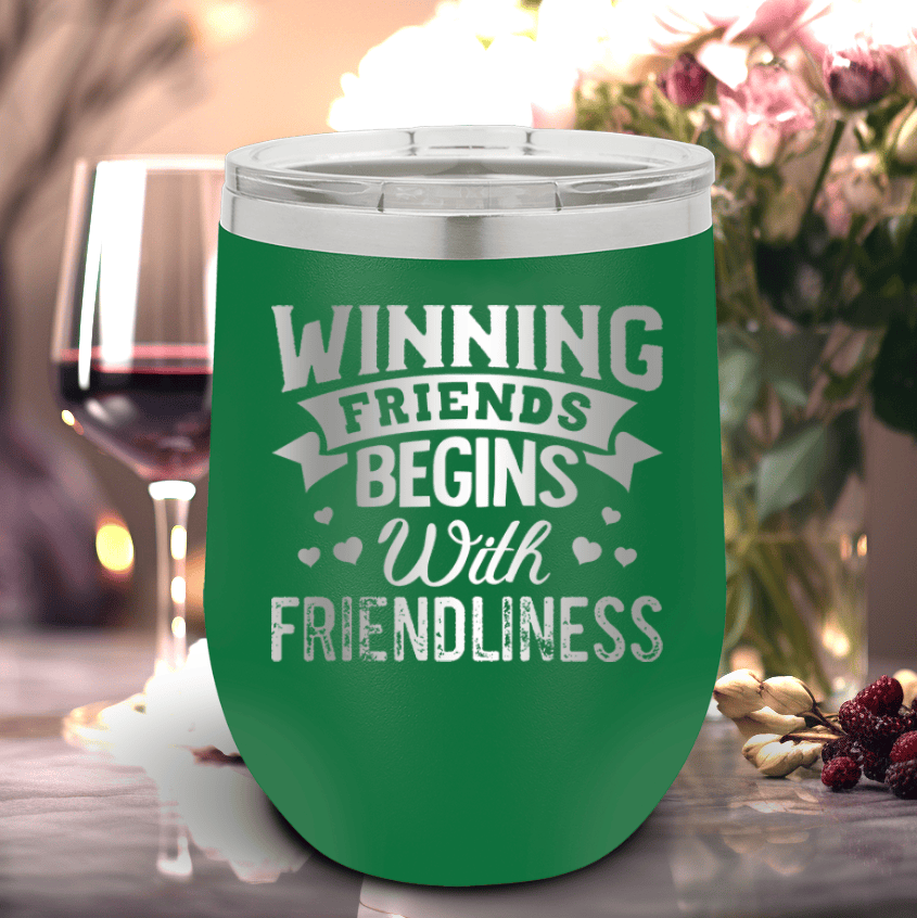 Green Best Friends Wine Tumbler With Friends With Friendliness Design