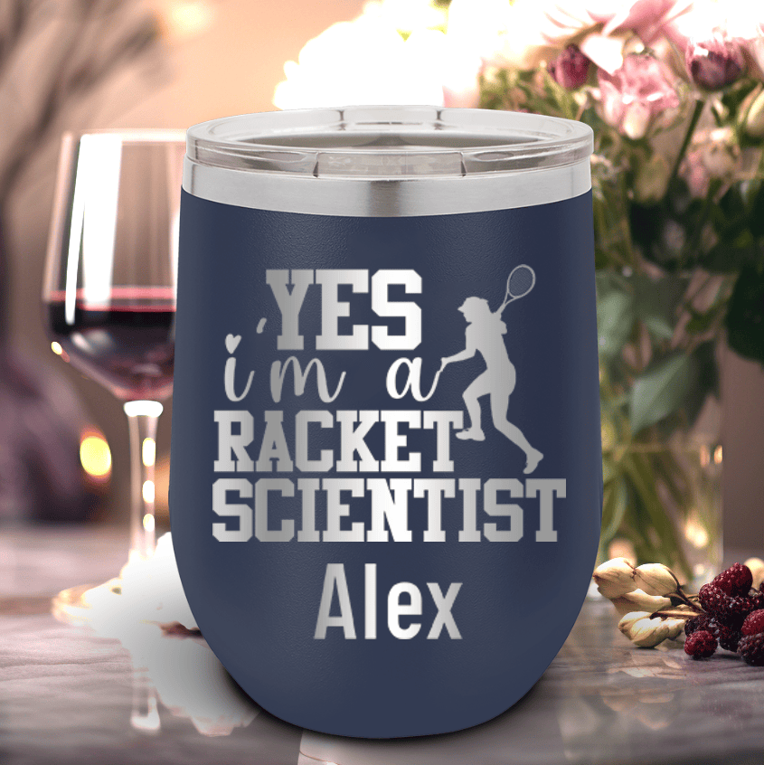 Navy Tennis For Her Wine Tumbler With Girl Tennis Scientist Design