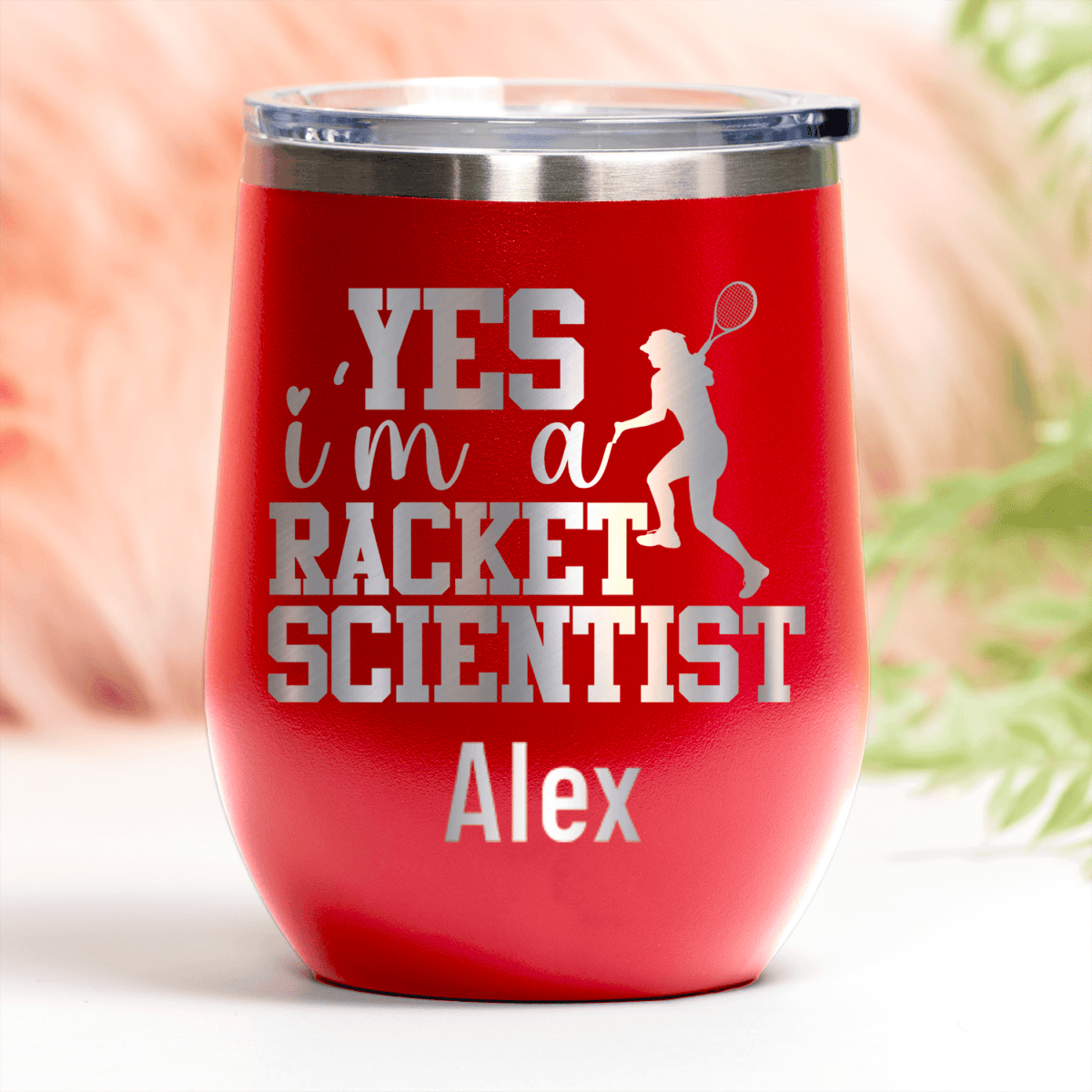 Red Tennis For Her Wine Tumbler With Girl Tennis Scientist Design