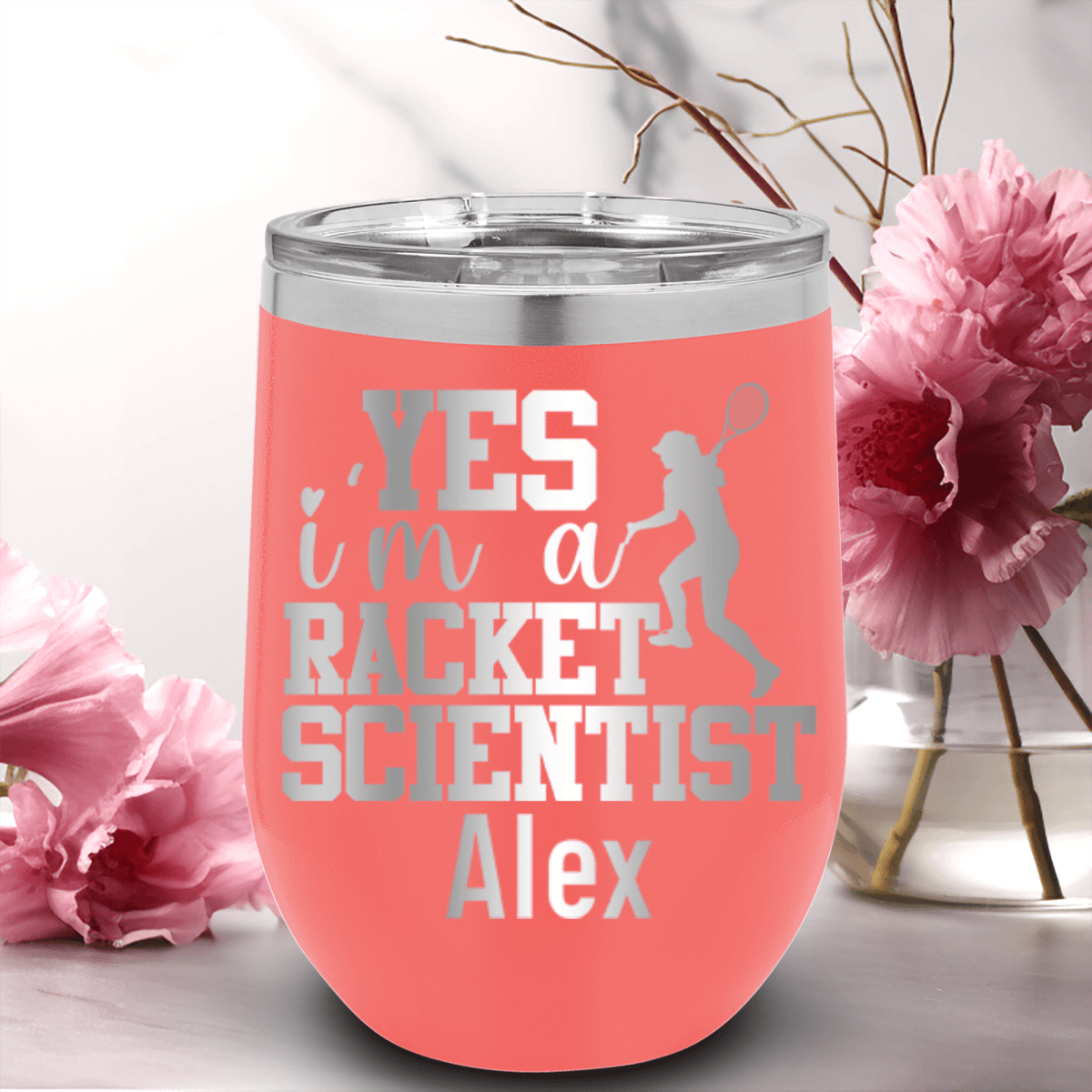 Salmon Tennis For Her Wine Tumbler With Girl Tennis Scientist Design