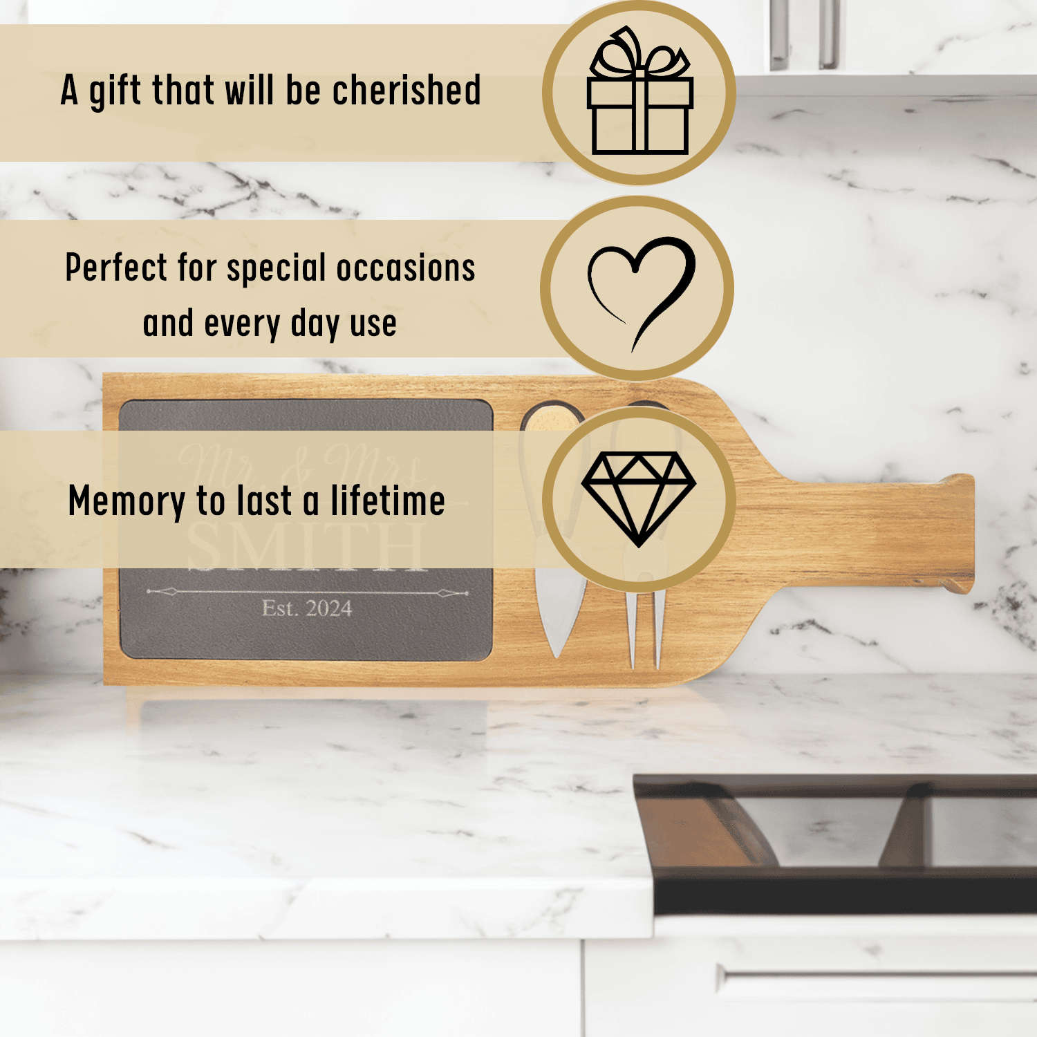 Personalized Golden Moments Memorial Wood Slate Serving Tray With Handle for her, Customized Gifts for Women by Groovy Girl Gifts