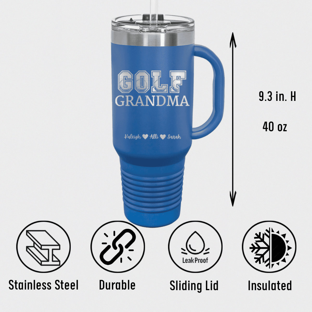 Personalized Golf Grandma Travel Mug With Handle for her, Customized Gifts for Women by Groovy Girl Gifts