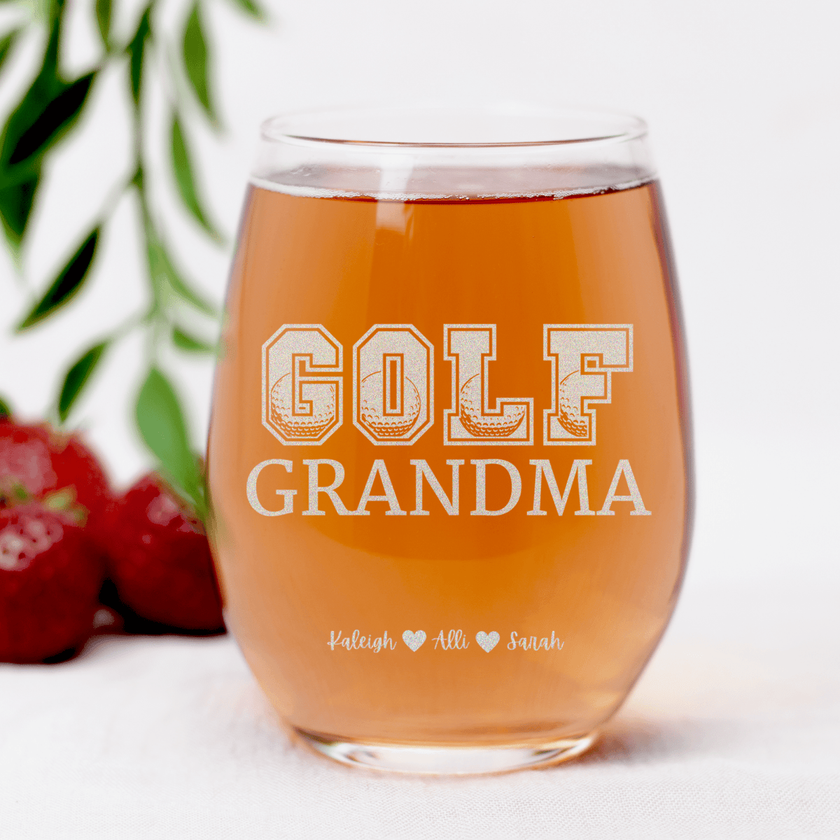 Personalized Golf Grandma Stemless Wine Glass for her, Customized Gifts for Women by Groovy Girl Gifts