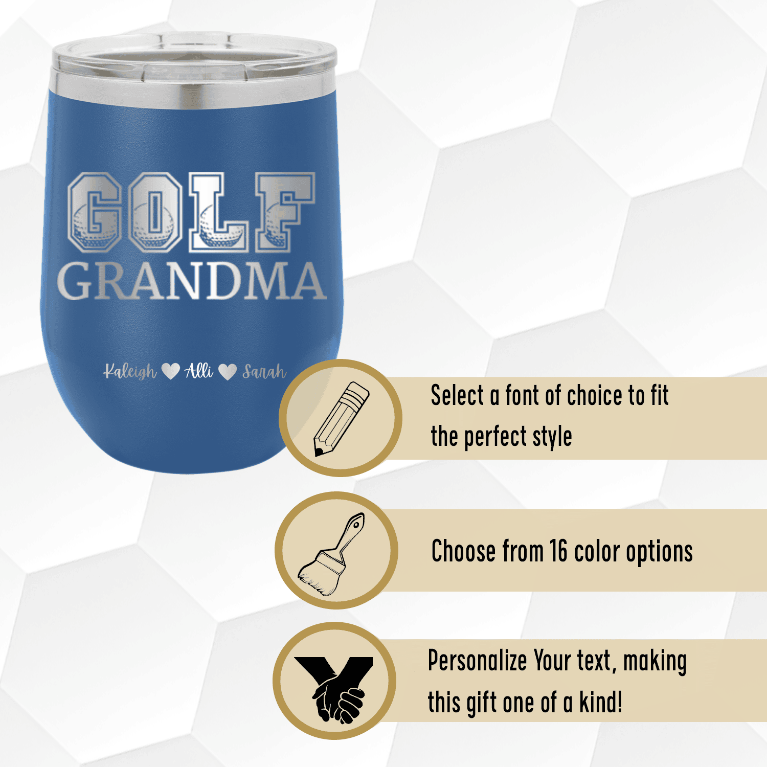 Personalized Golf Grandma Wine Tumbler for her, Customized Gifts for Women by Groovy Girl Gifts