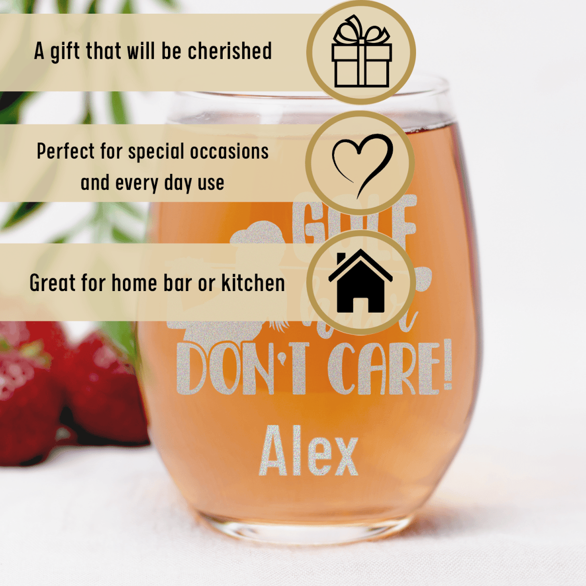 Personalized Golf Hair Dont Care Stemless Wine Glass for her, Customized Gifts for Women by Groovy Girl Gifts