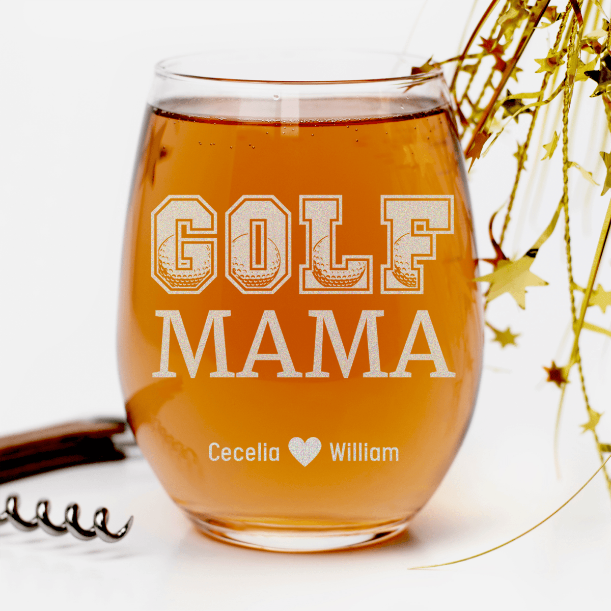 Personalized Golf Mama Stemless Wine Glass for her, Customized Gifts for Women by Groovy Girl Gifts