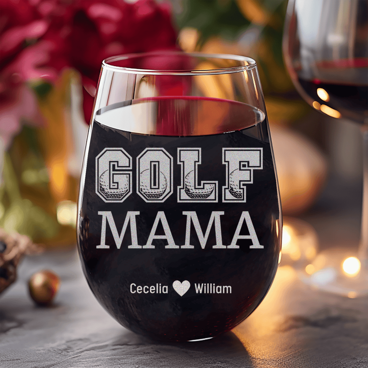 Personalized Golf Mama Stemless Wine Glass for her, Customized Gifts for Women by Groovy Girl Gifts