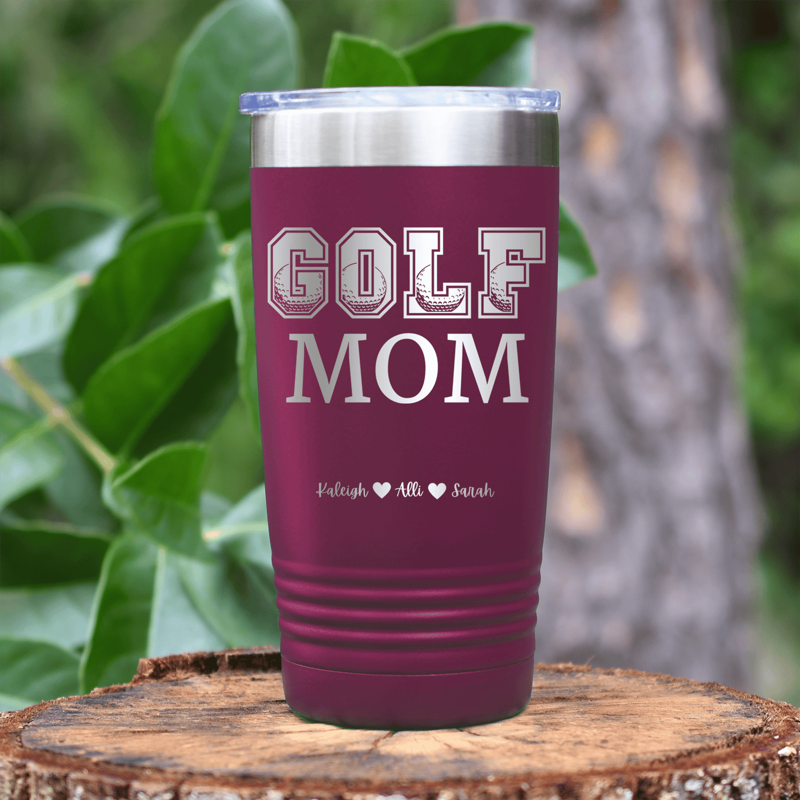 Maroon Golf Mom Tumbler With Golf Mom Design