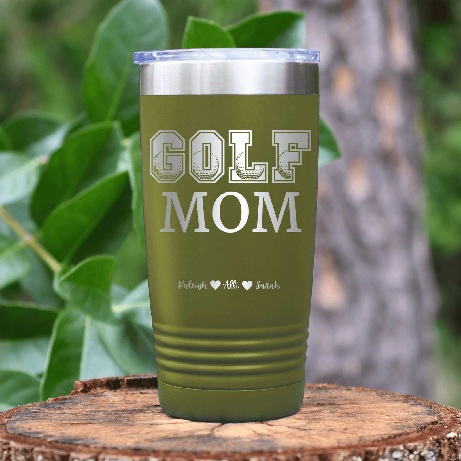 Military Green Golf Mom Tumbler With Golf Mom Design
