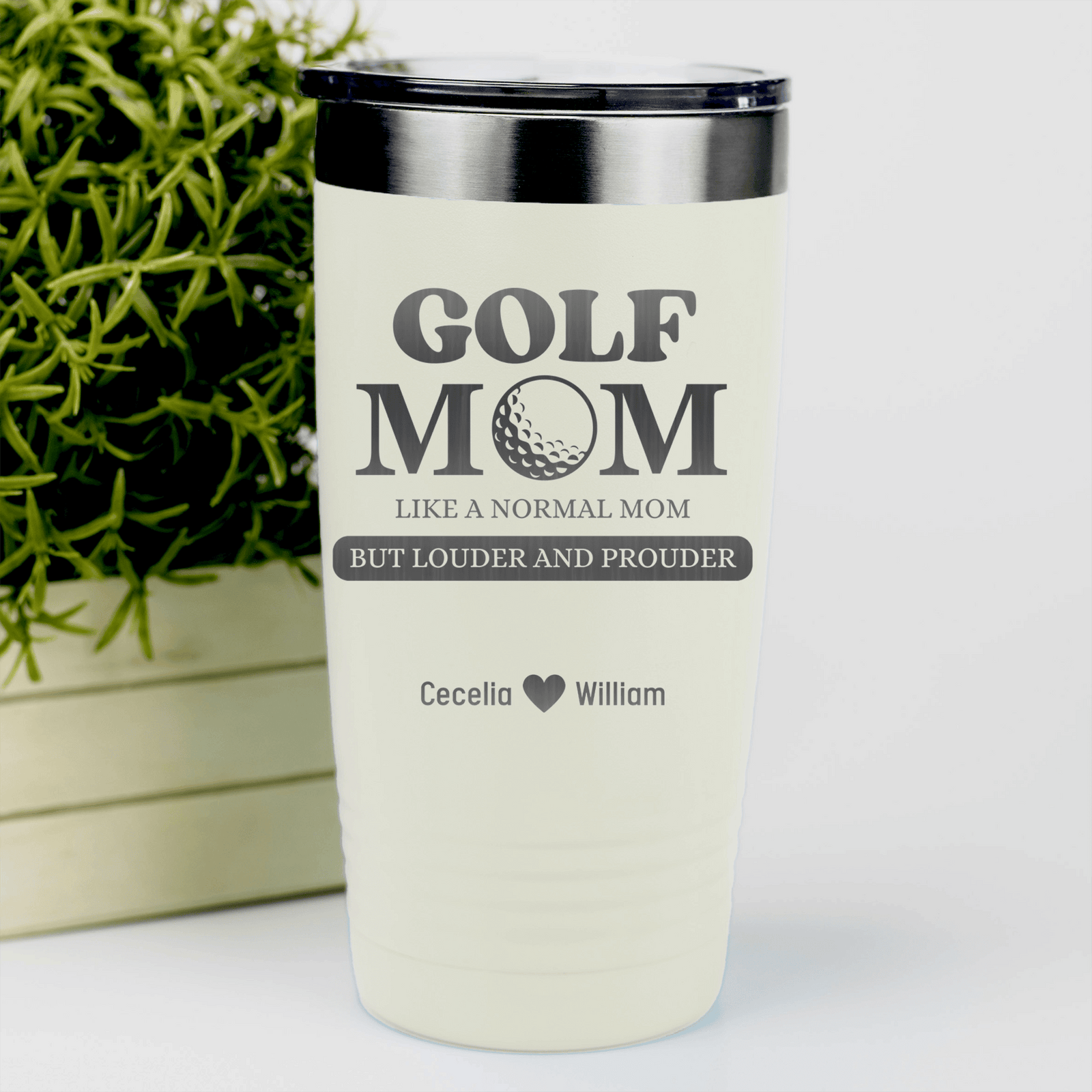 White Golf Mom Tumbler With Golf Moms Are Loud And Proud Design