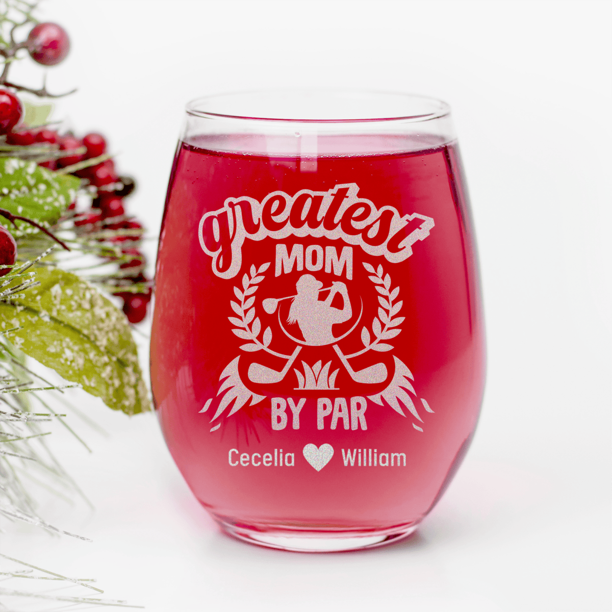 Greatest Golf Mom By Par Stemless Wine Glass