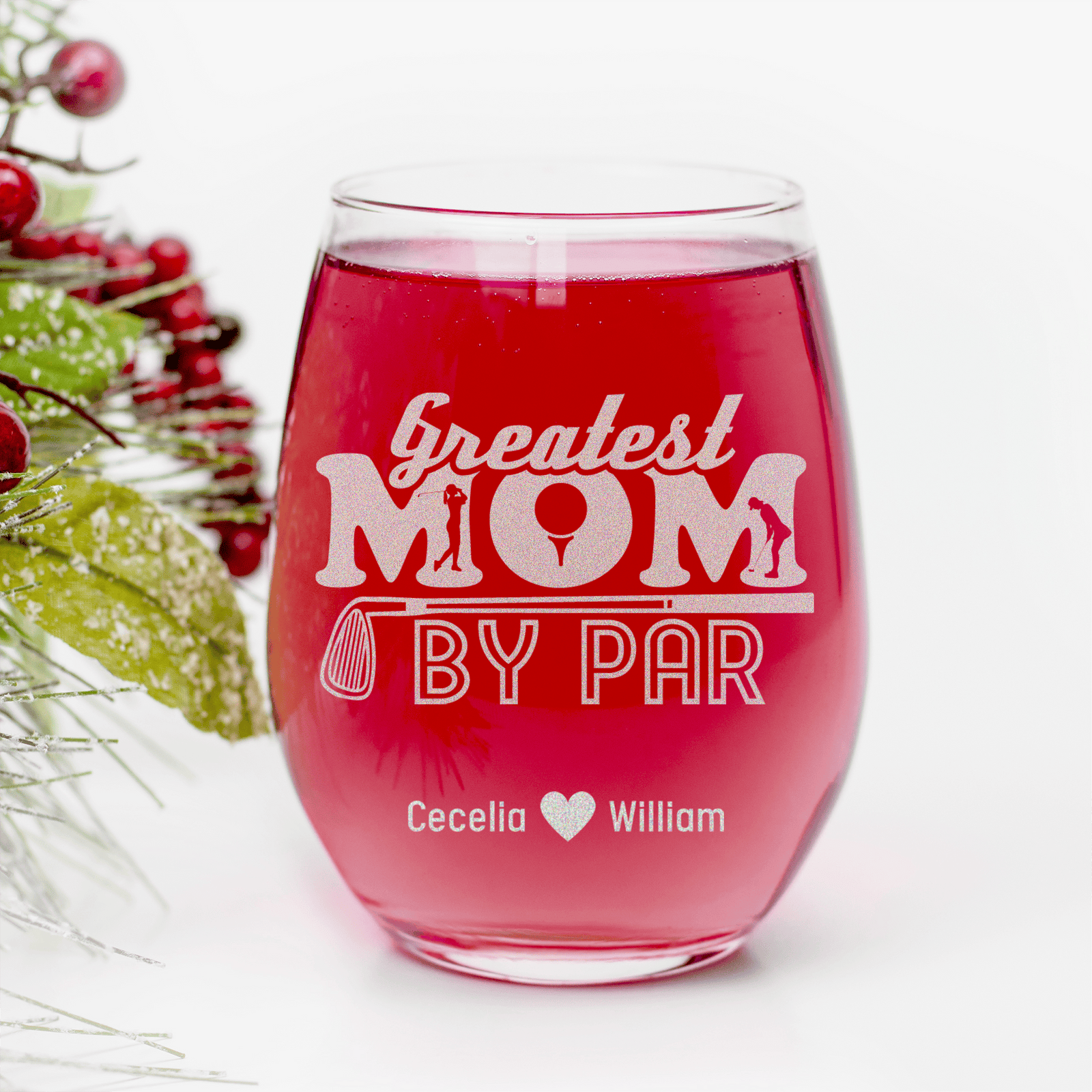 Greatest Mom By Par Stemless Wine Glass