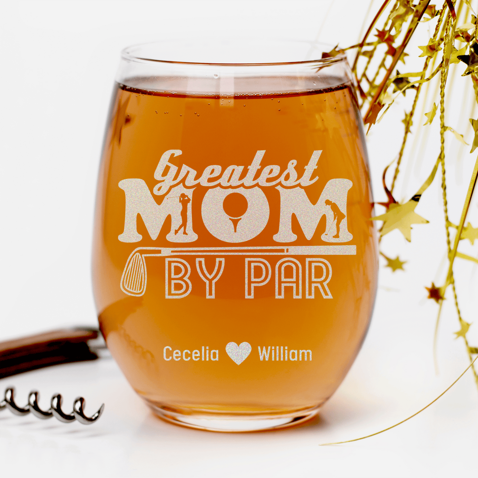 Greatest Mom By Par Stemless Wine Glass
