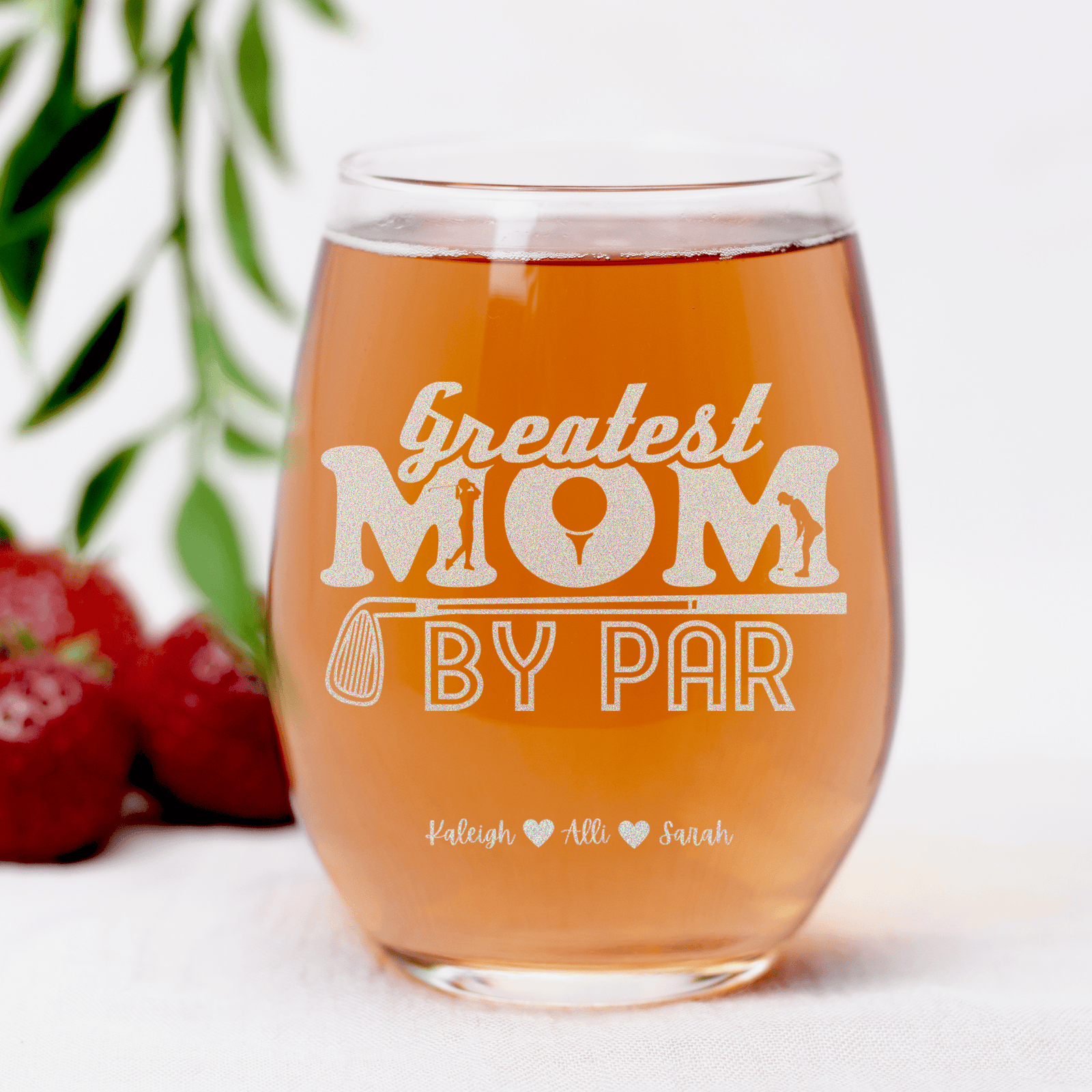 Greatest Mom By Par Stemless Wine Glass