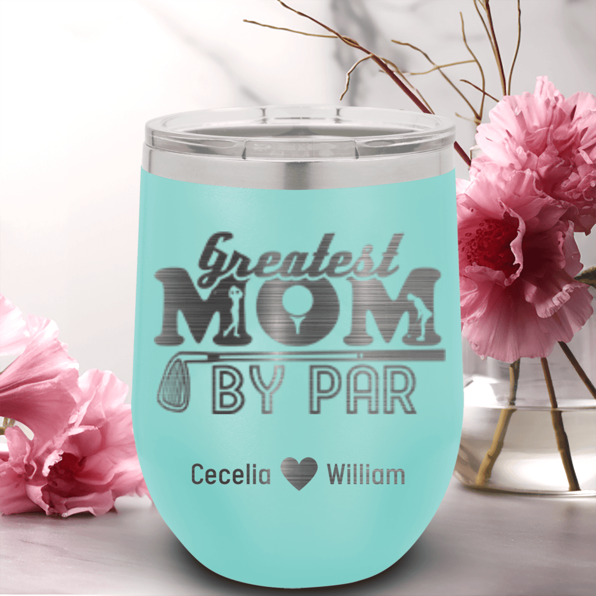 Teal Golf Mom Wine Tumbler With Greatest Mom By Par Design