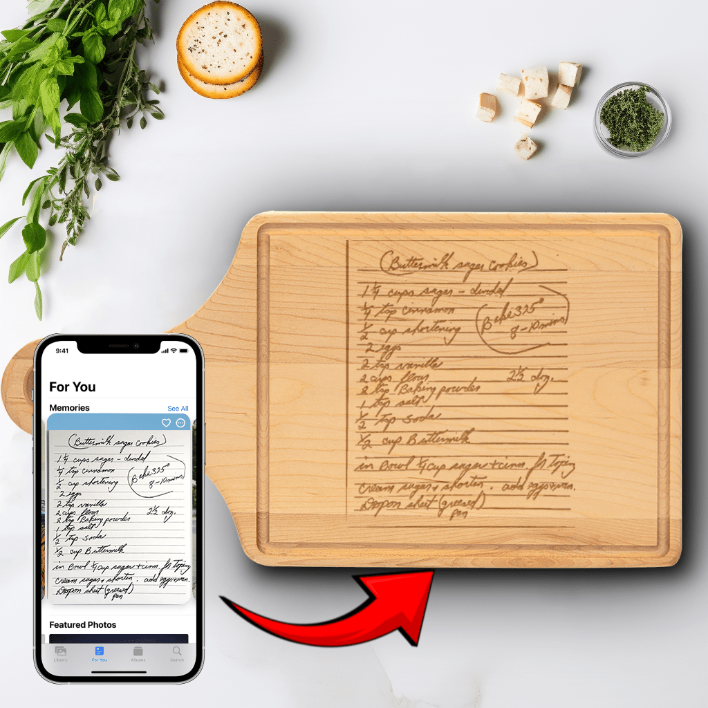 Custom Maple Paddle Cutting Board With Handwritten Note Design