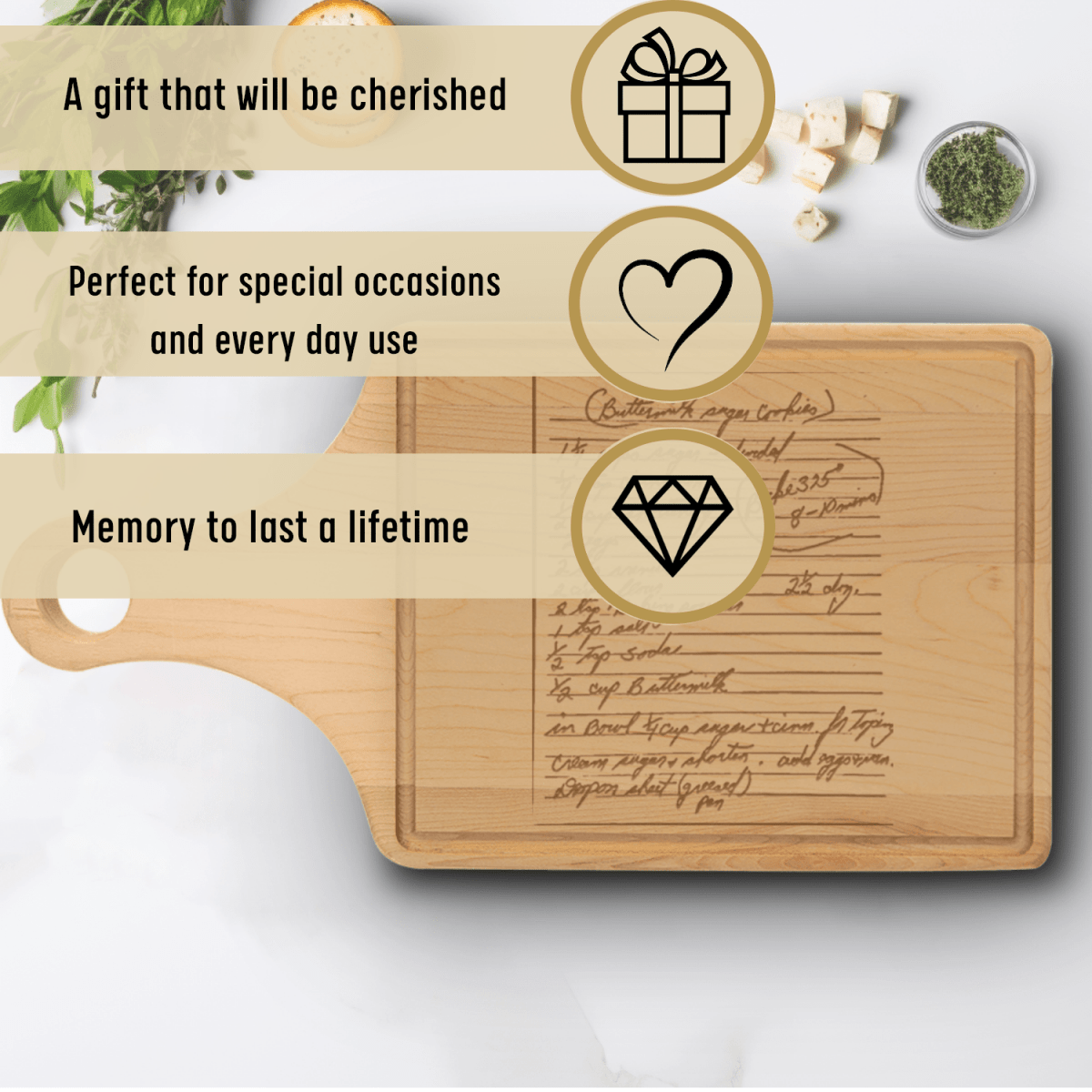 Custom Maple Paddle Cutting Board With Handwritten Note Design