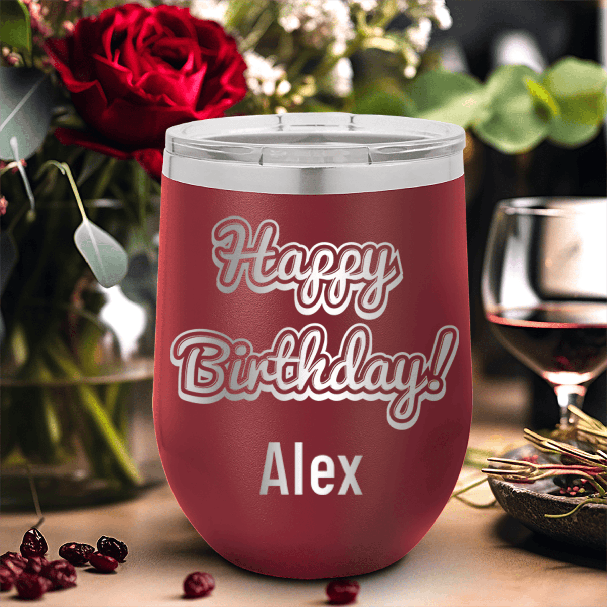 Personalized Happy Birthday Wine Tumbler for her, Customized Gifts for Women by Groovy Girl Gifts