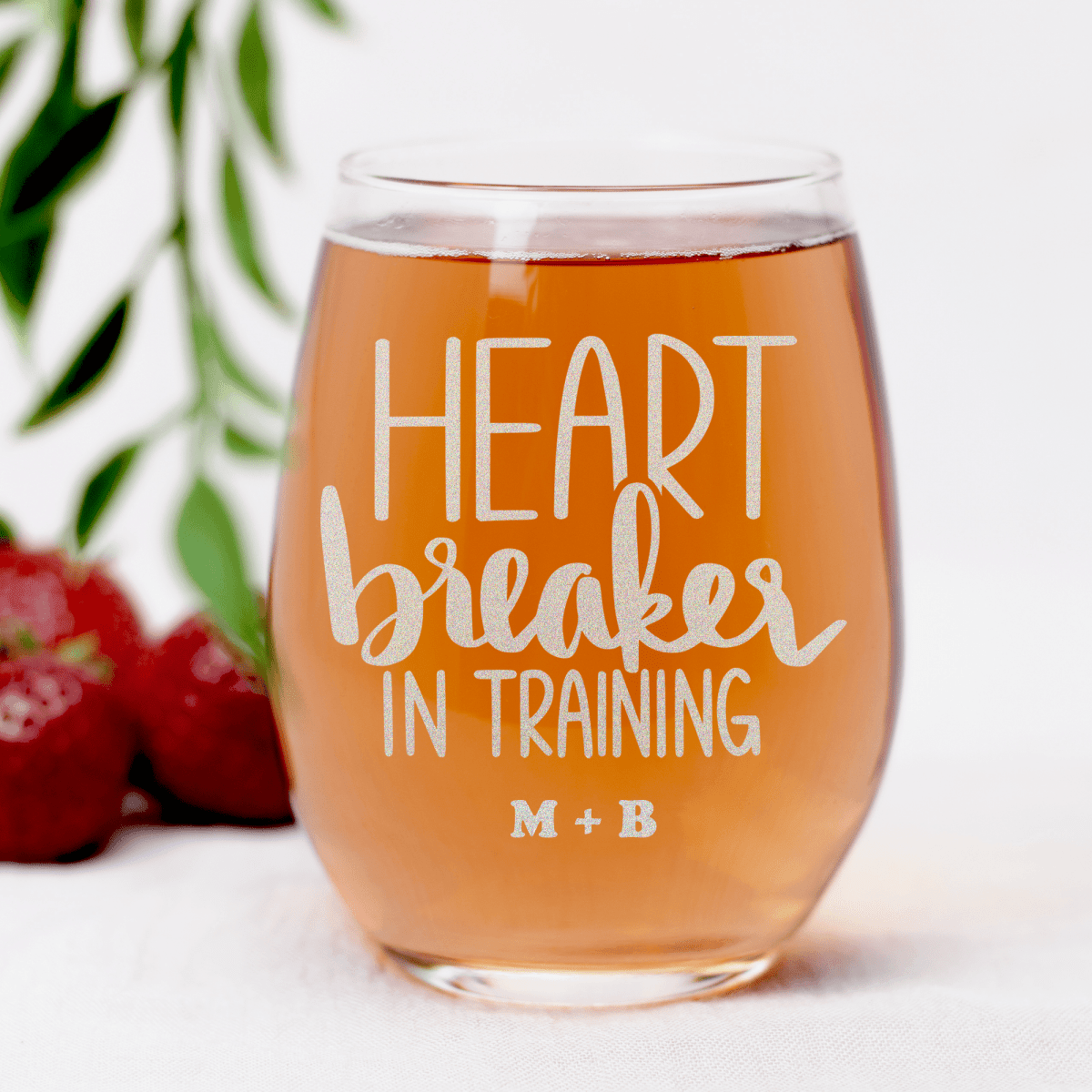 Personalized Heart Breaker in Training Stemless Wine Glass for her, Customized Gifts for Women by Groovy Girl Gifts