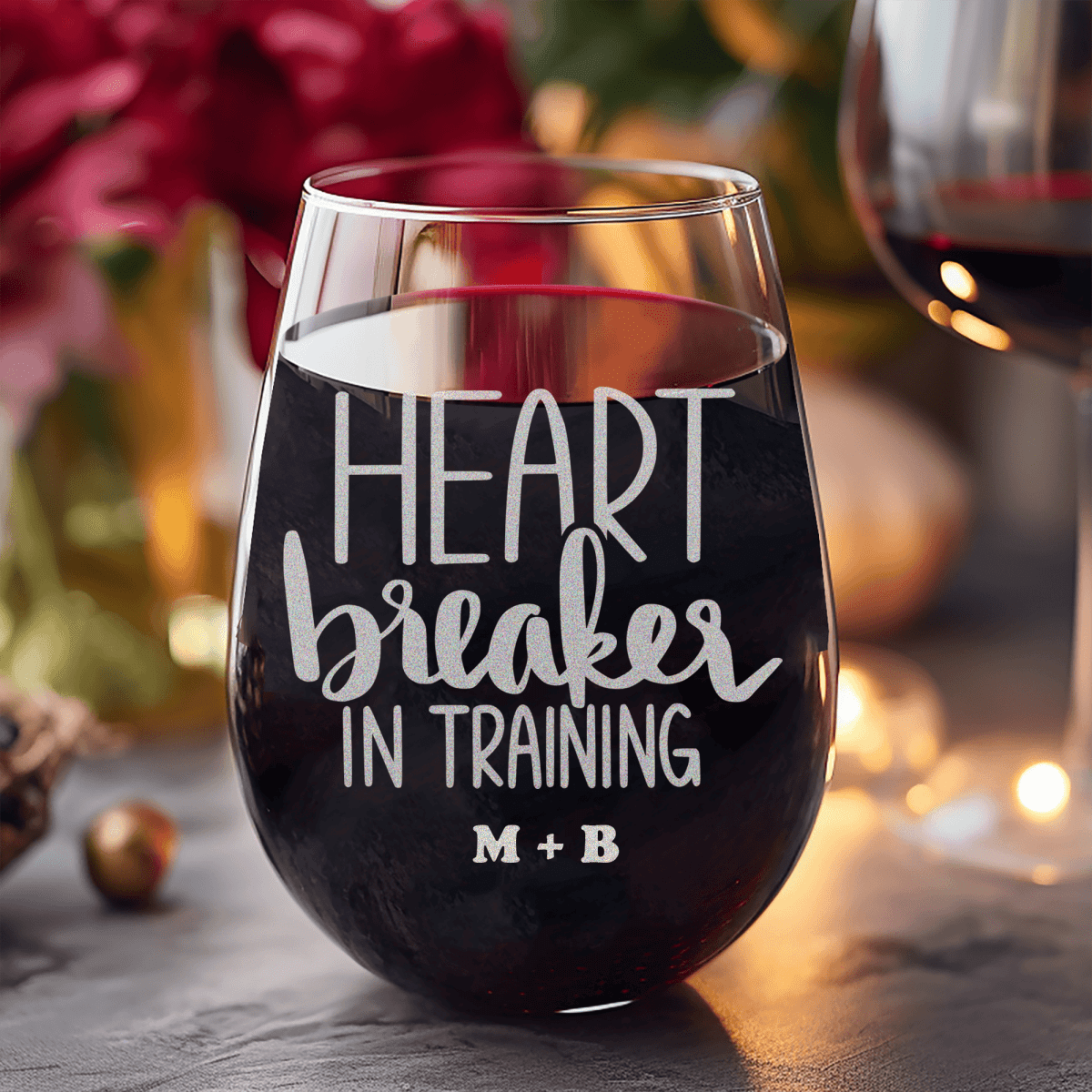 Personalized Heart Breaker in Training Stemless Wine Glass for her, Customized Gifts for Women by Groovy Girl Gifts