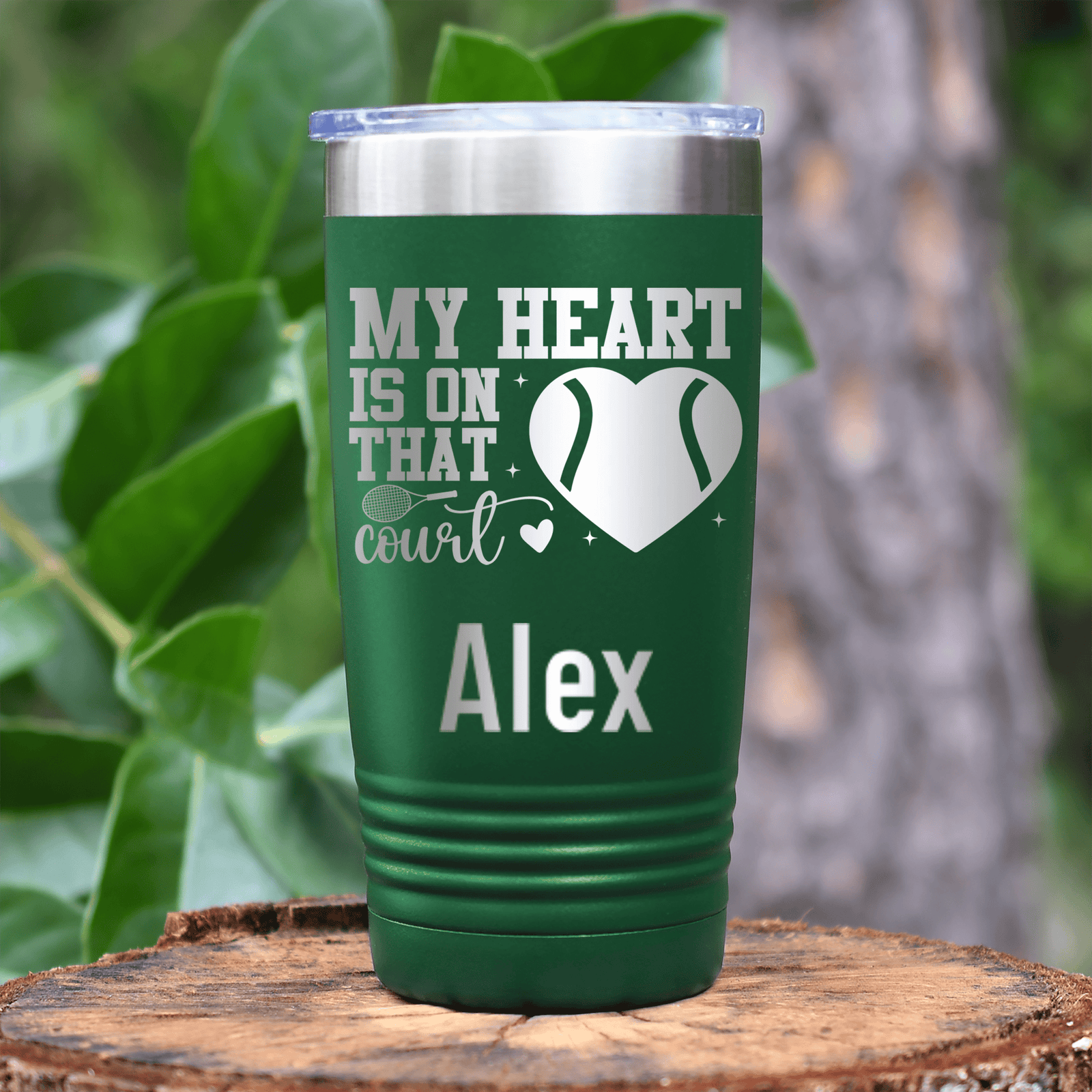 Green Tennis For Her Tumbler With Heart On The Tennis Court Design