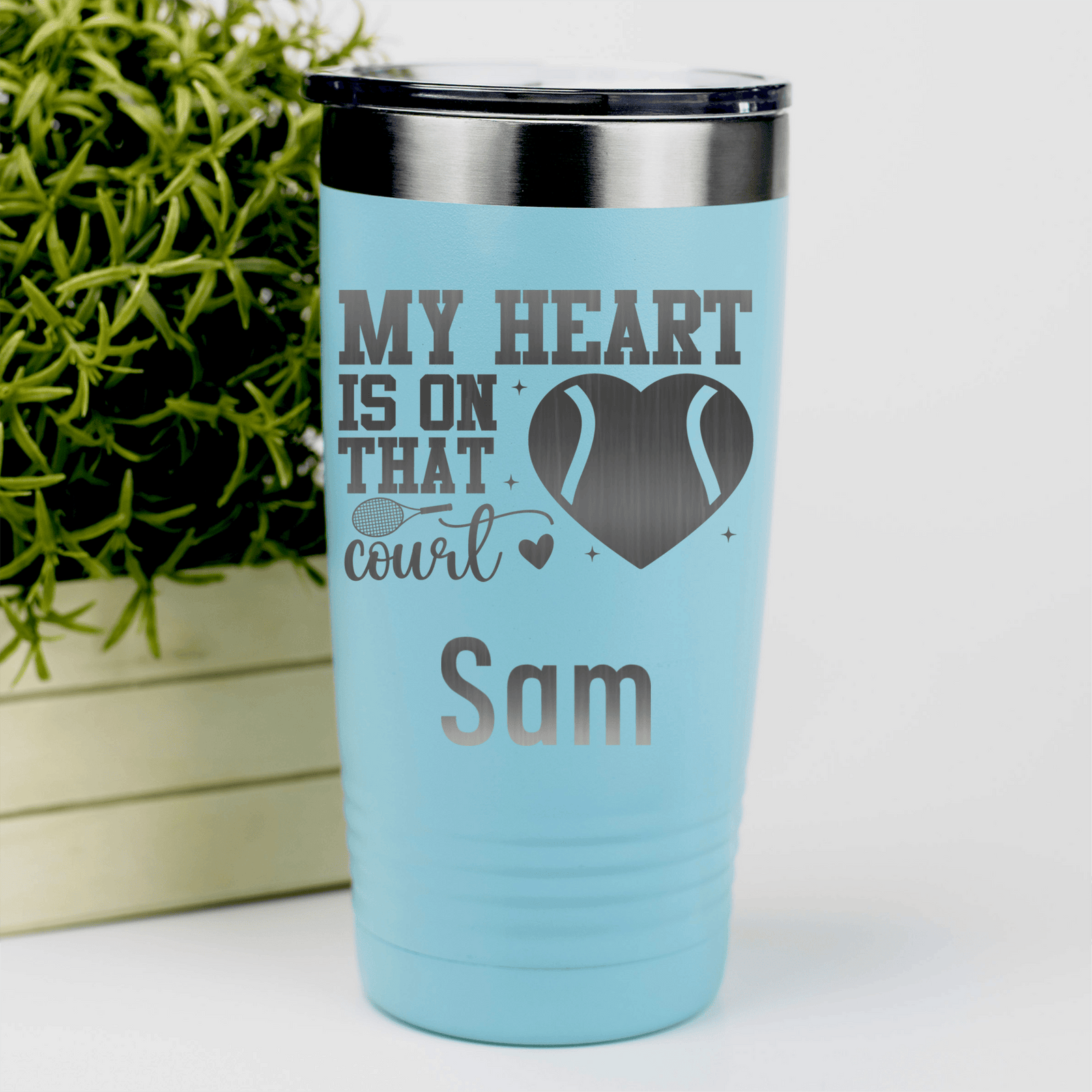 Teal Tennis For Her Tumbler With Heart On The Tennis Court Design