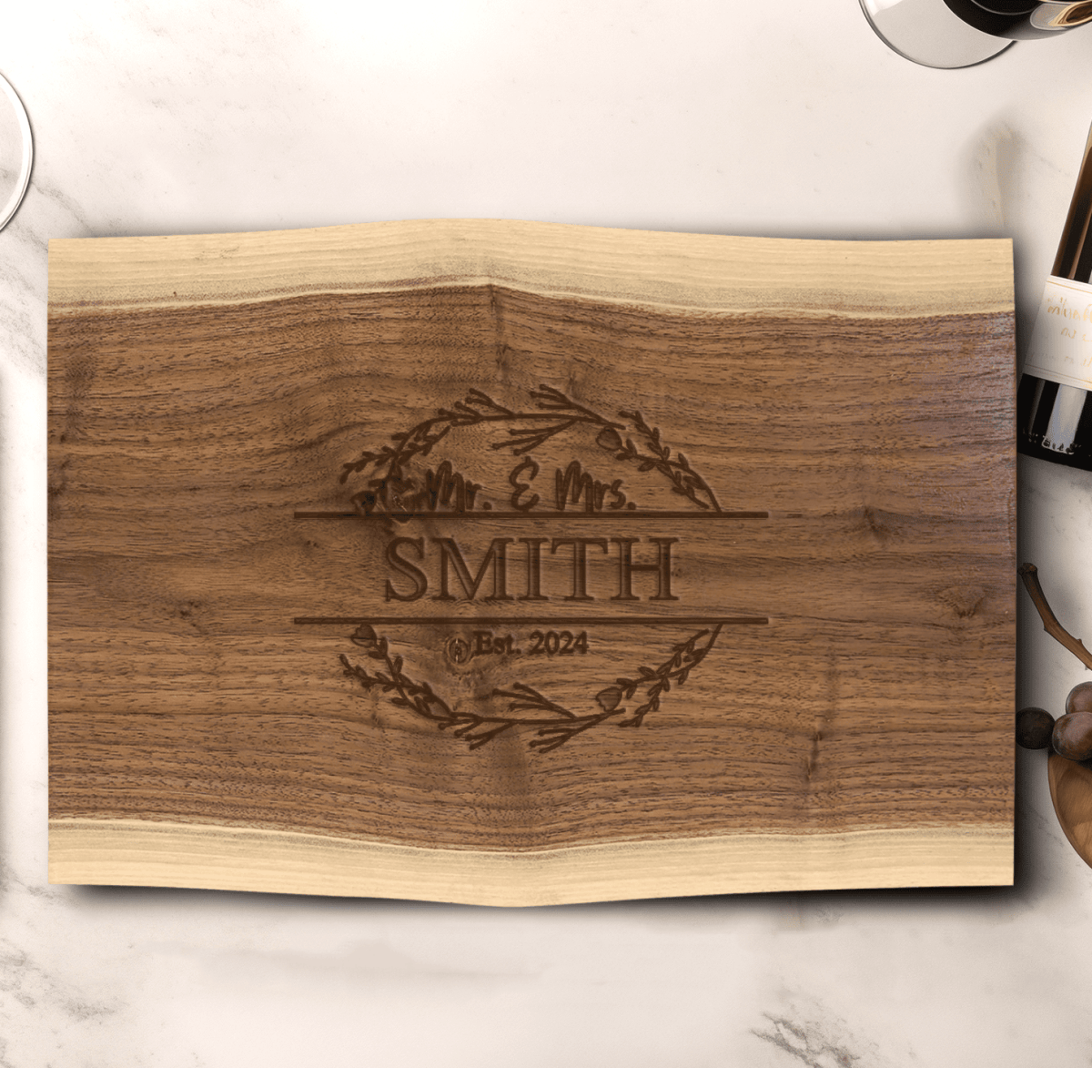 Anniversary Black Walnut Cutting Board With Heartfelt Anniversary Design