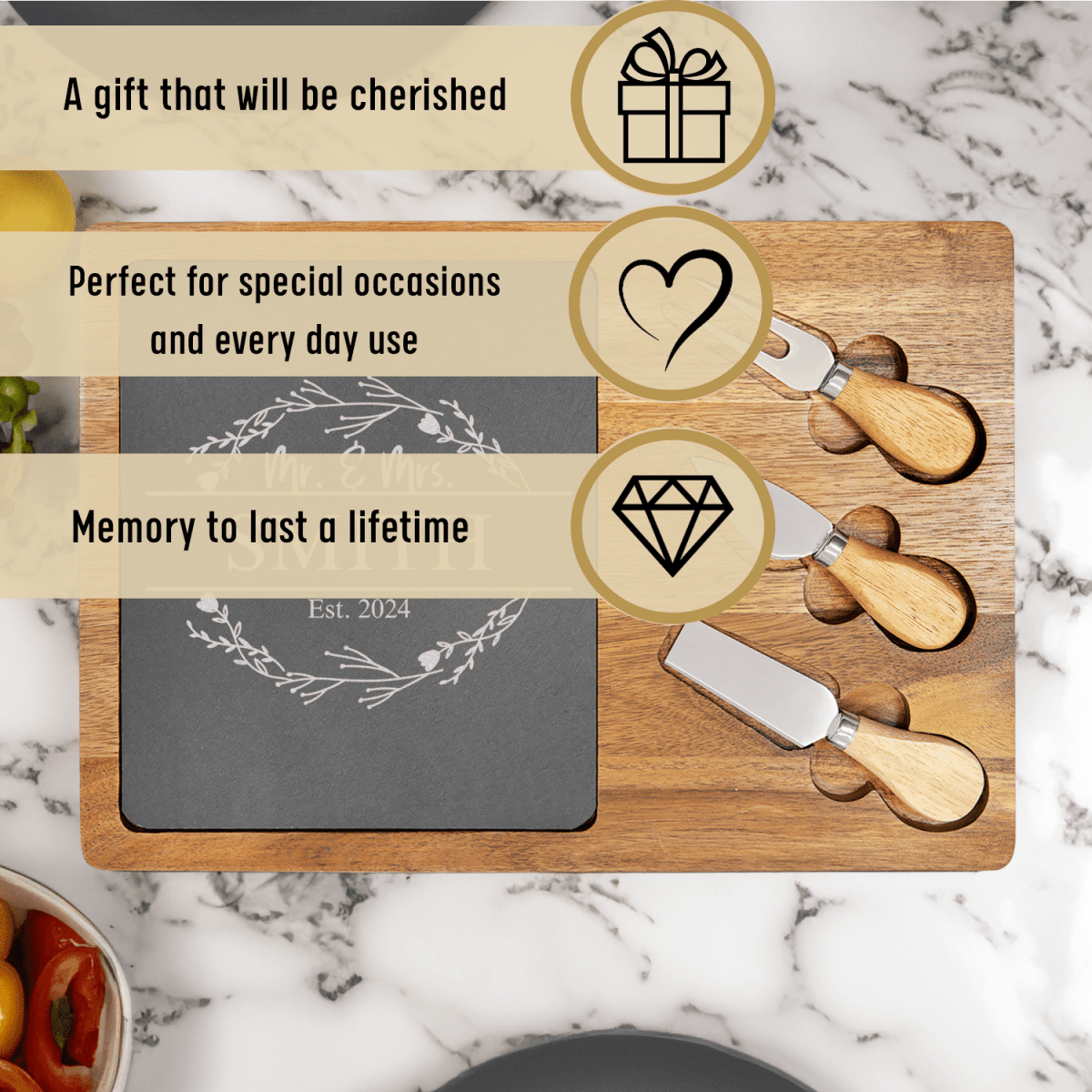 Personalized Heartfelt Anniversary Wood Slate Serving Tray for her, Customized Gifts for Women by Groovy Girl Gifts