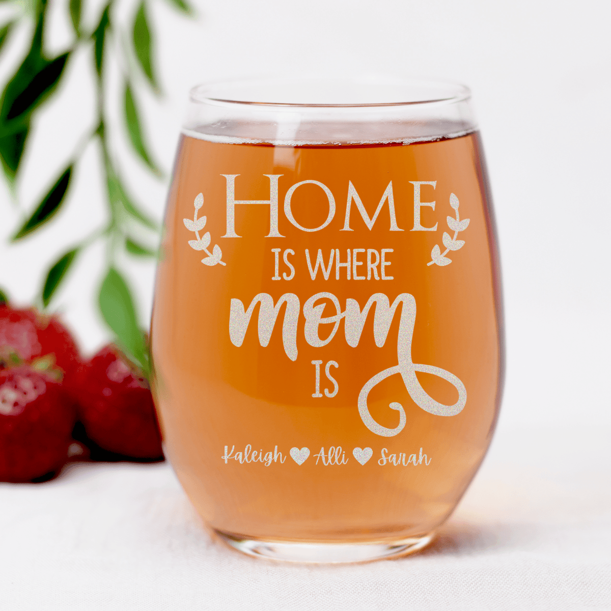 Personalized Home Is Where Mom Is Stemless Wine Glass for her, Customized Gifts for Women by Groovy Girl Gifts