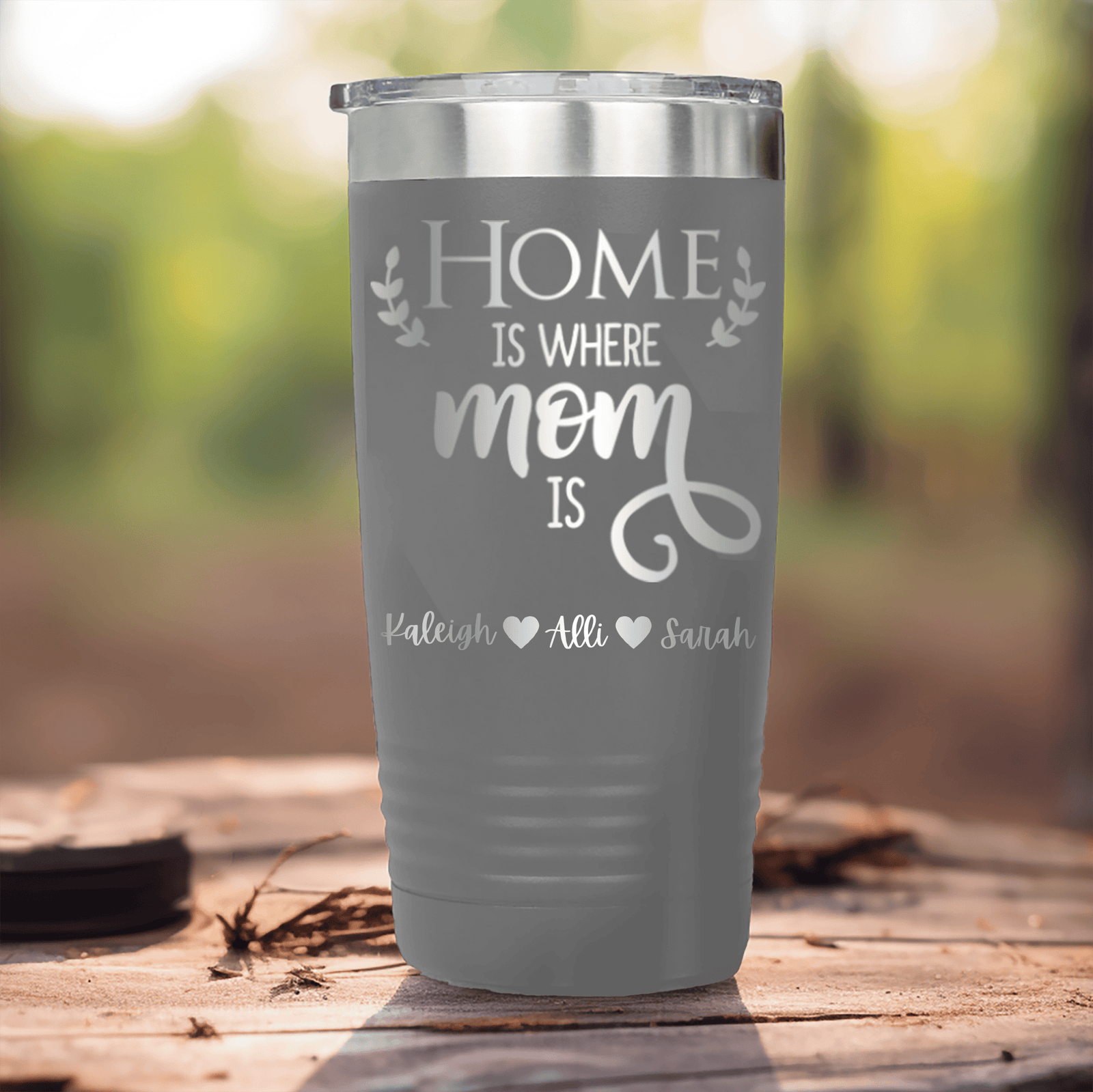 Grey Mothers Day Tumbler With Home Is Where Mom Is Design