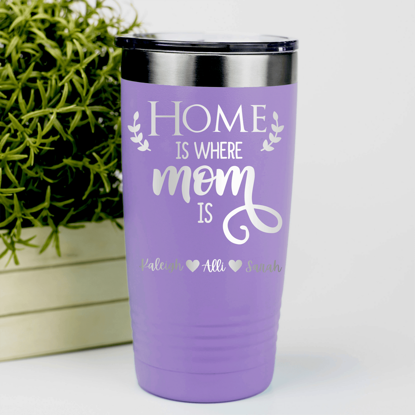 Light Purple Mothers Day Tumbler With Home Is Where Mom Is Design