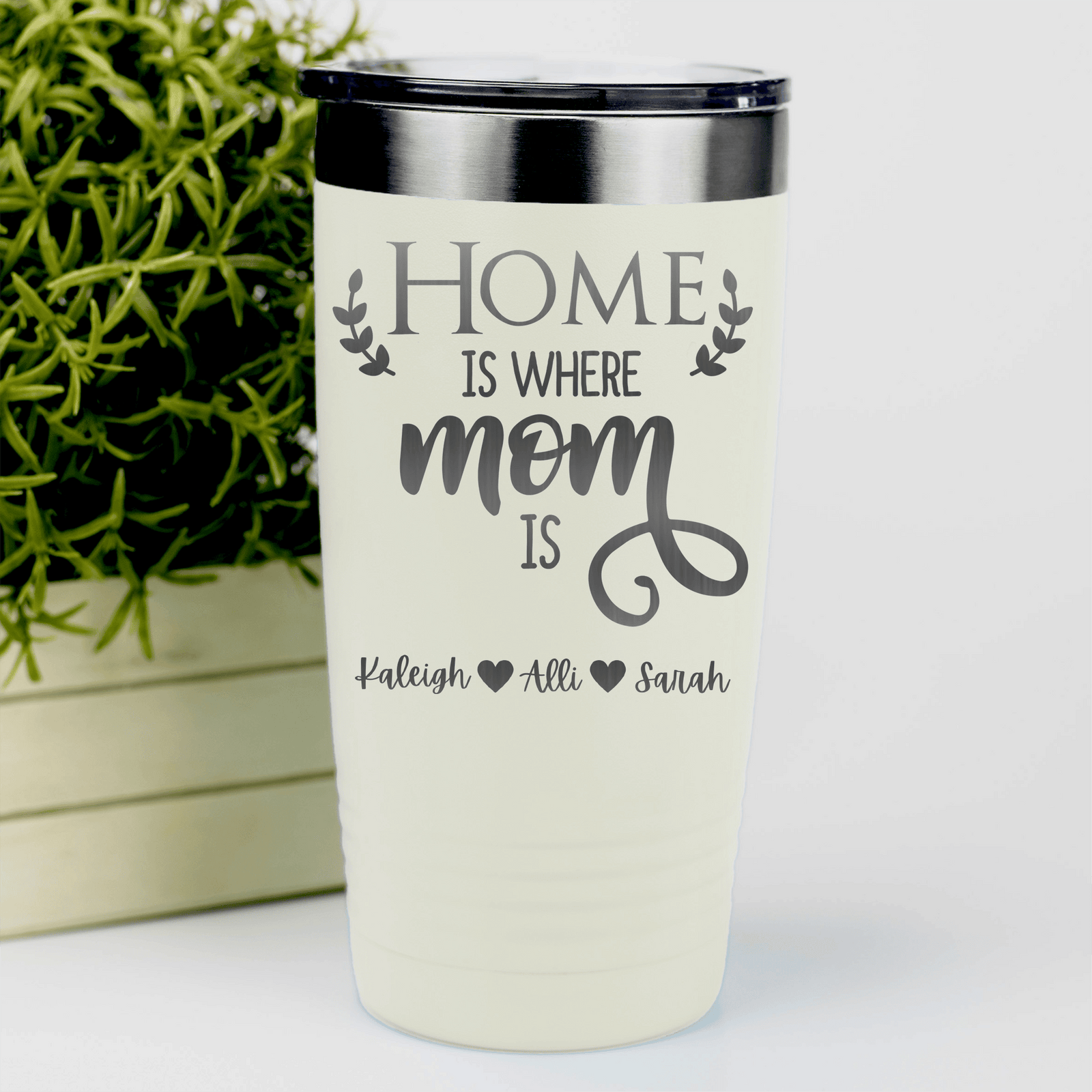White Mothers Day Tumbler With Home Is Where Mom Is Design