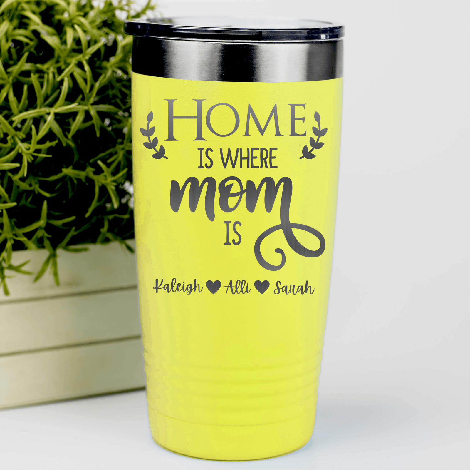 Yellow Mothers Day Tumbler With Home Is Where Mom Is Design