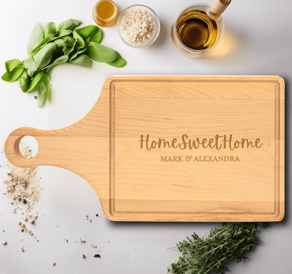 Anniversary Gift Maple Paddle Cutting Board With Home Sweet Home Design