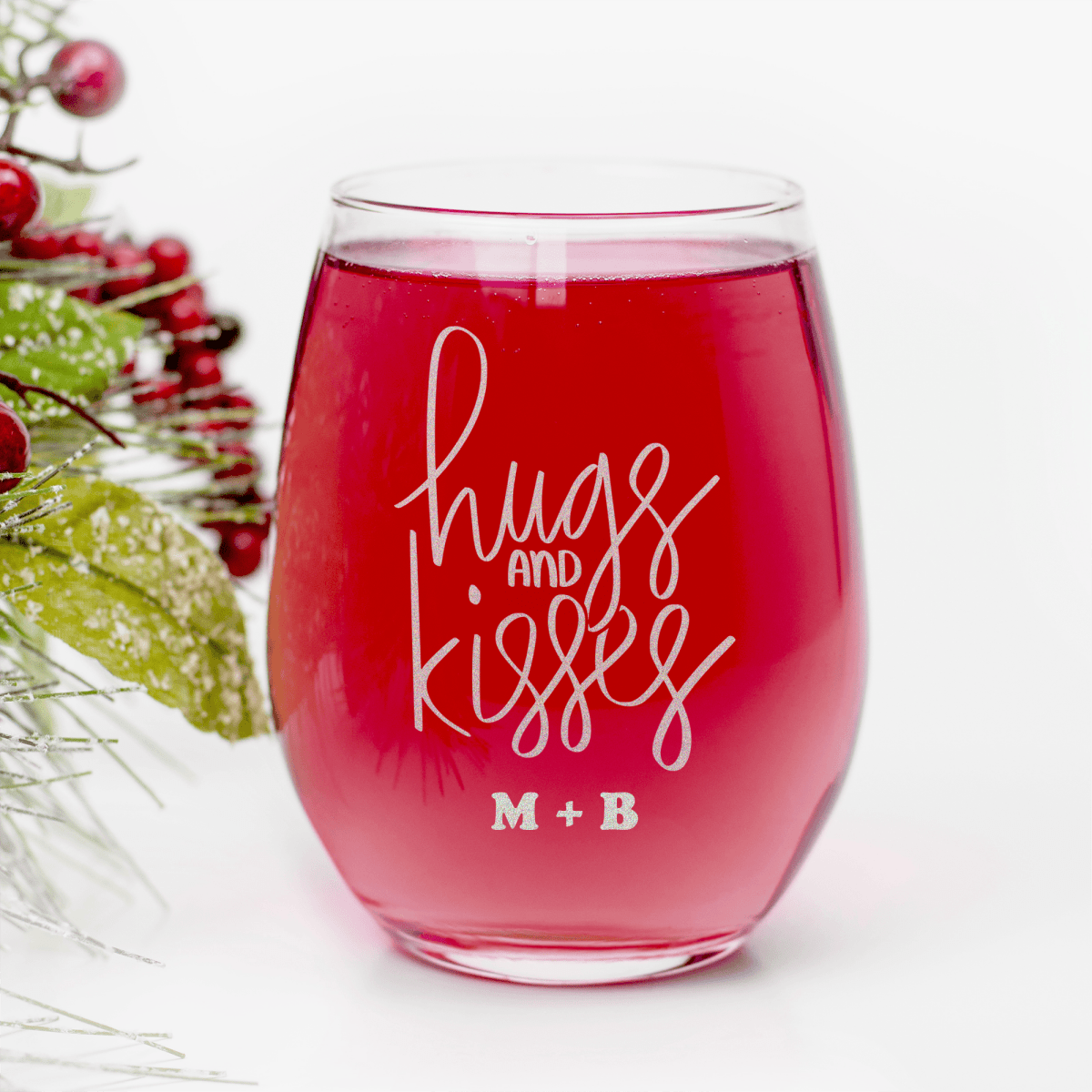 Hugs And Kisses Stemless Wine Glass