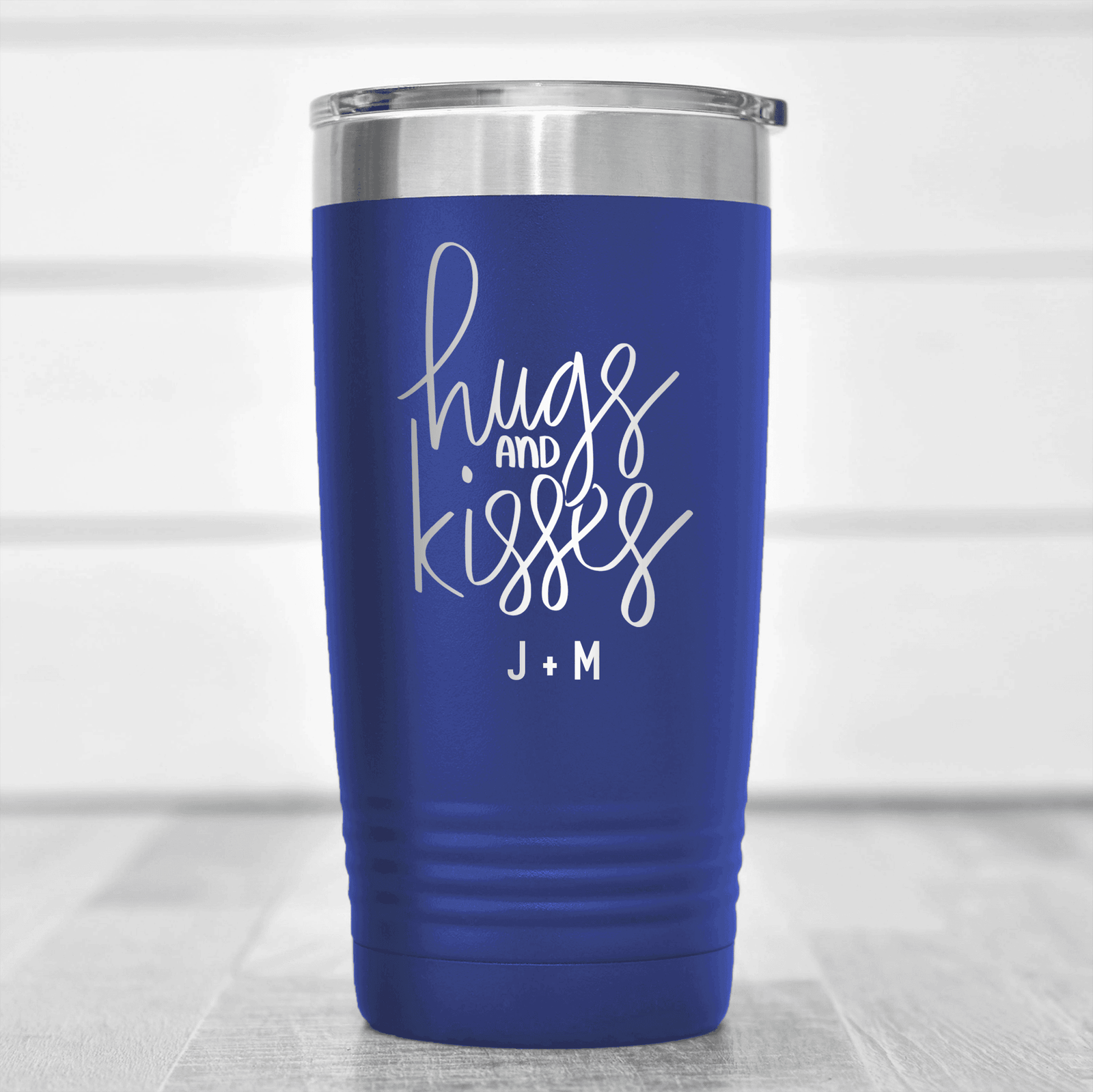 Blue Valentines Day Tumbler With Hugs And Kisses Design