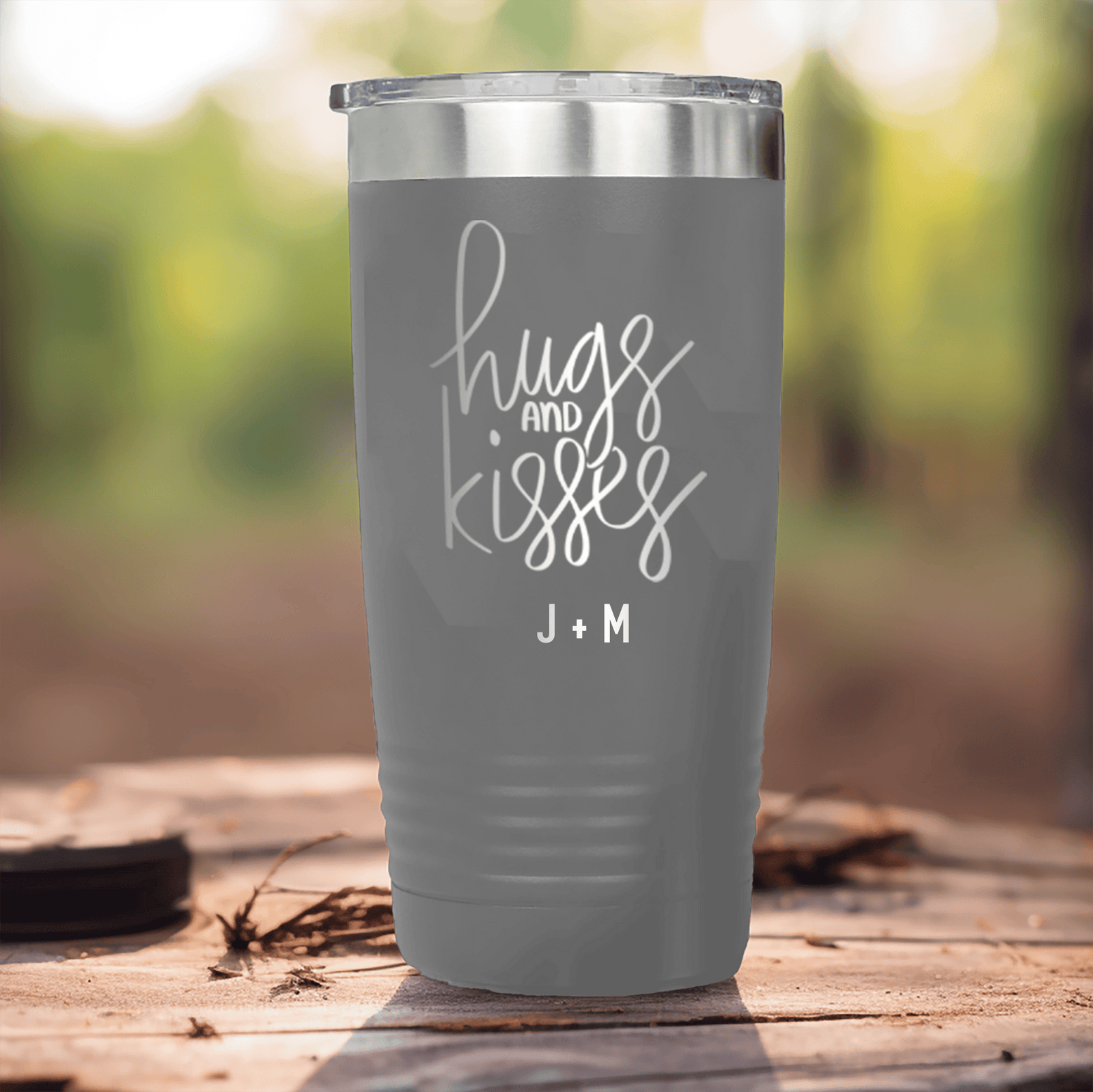 Grey Valentines Day Tumbler With Hugs And Kisses Design