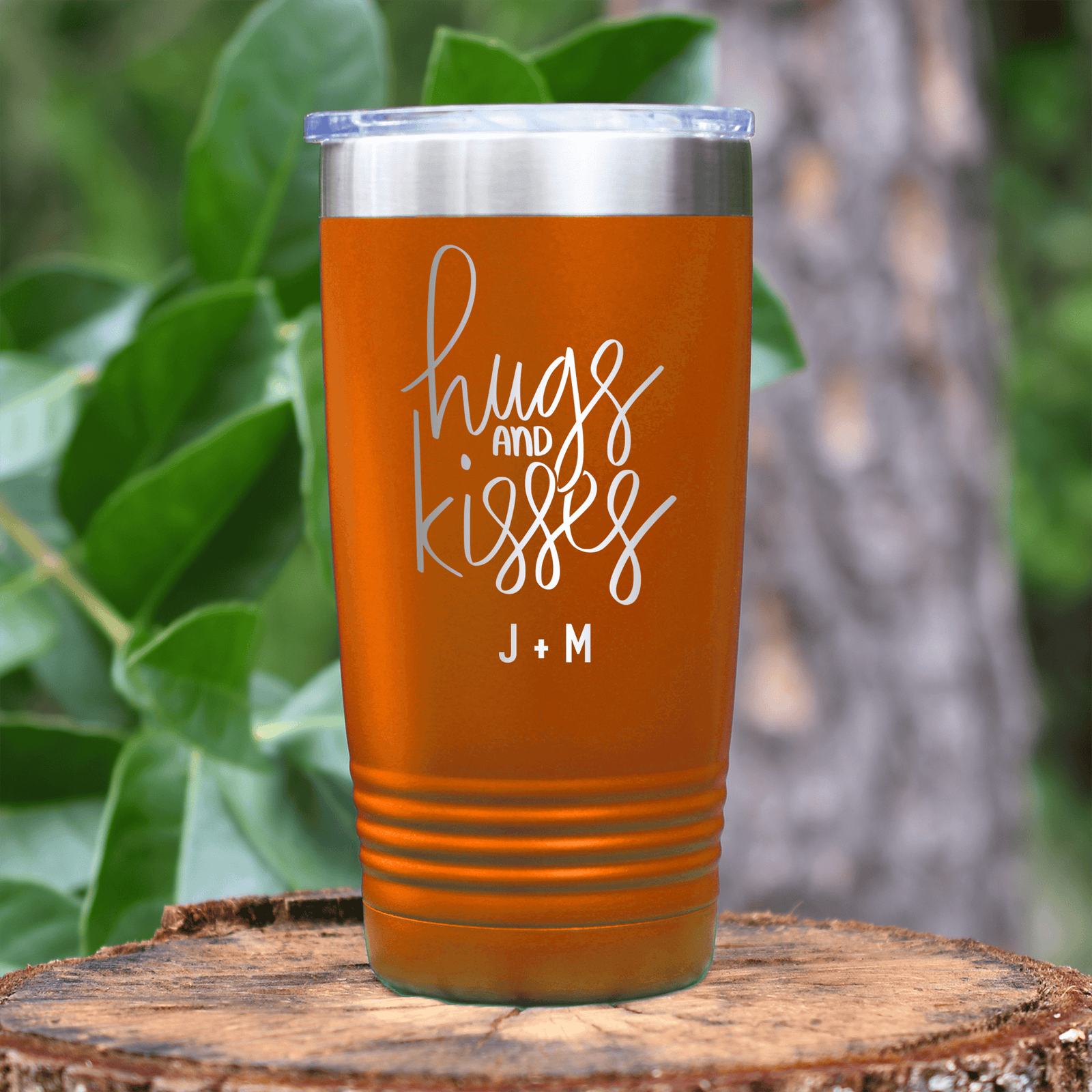 Orange Valentines Day Tumbler With Hugs And Kisses Design