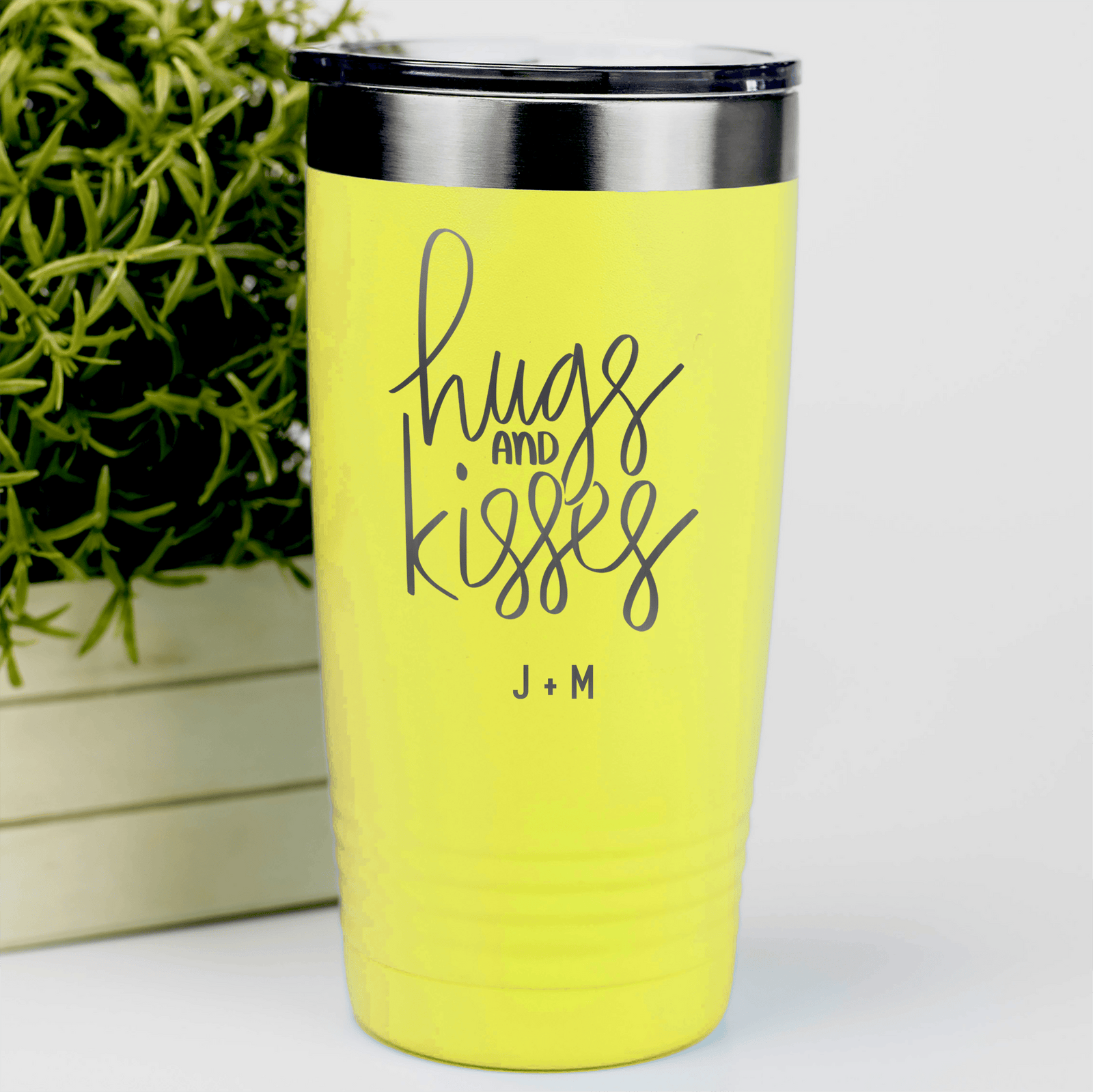 Yellow Valentines Day Tumbler With Hugs And Kisses Design