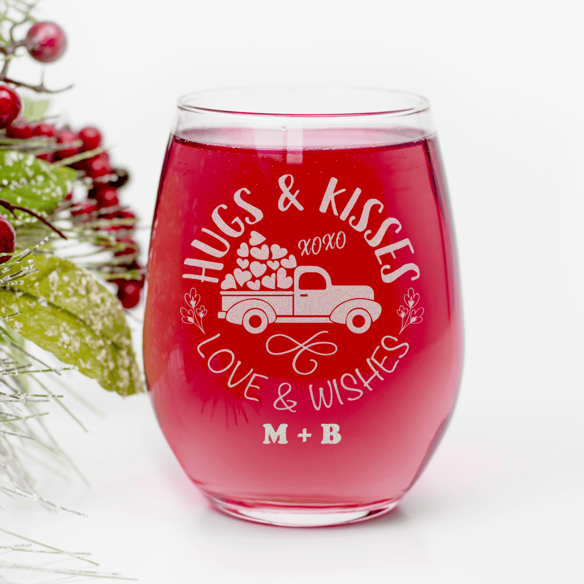 Hugs Kisses Lovers Wishses Stemless Wine Glass