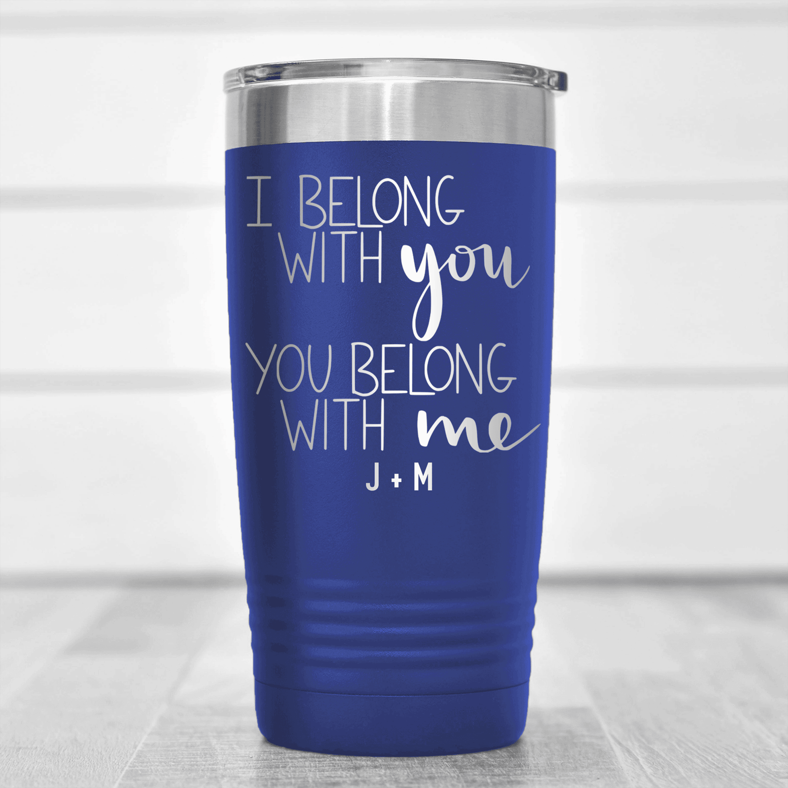 Blue Valentines Day Tumbler With I Belong With You Design