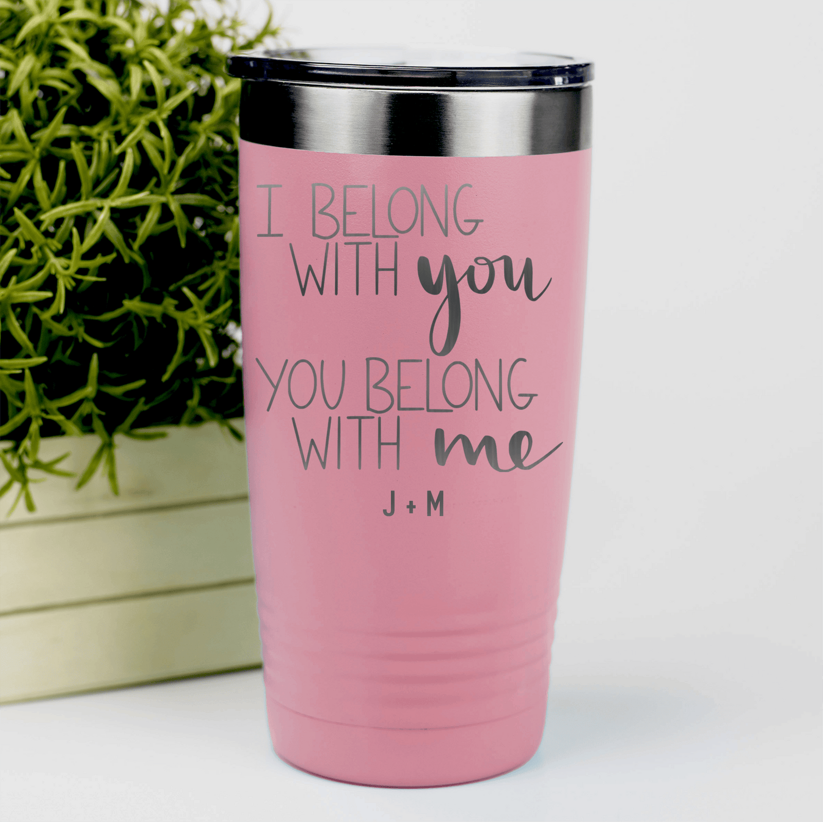 Salmon Valentines Day Tumbler With I Belong With You Design