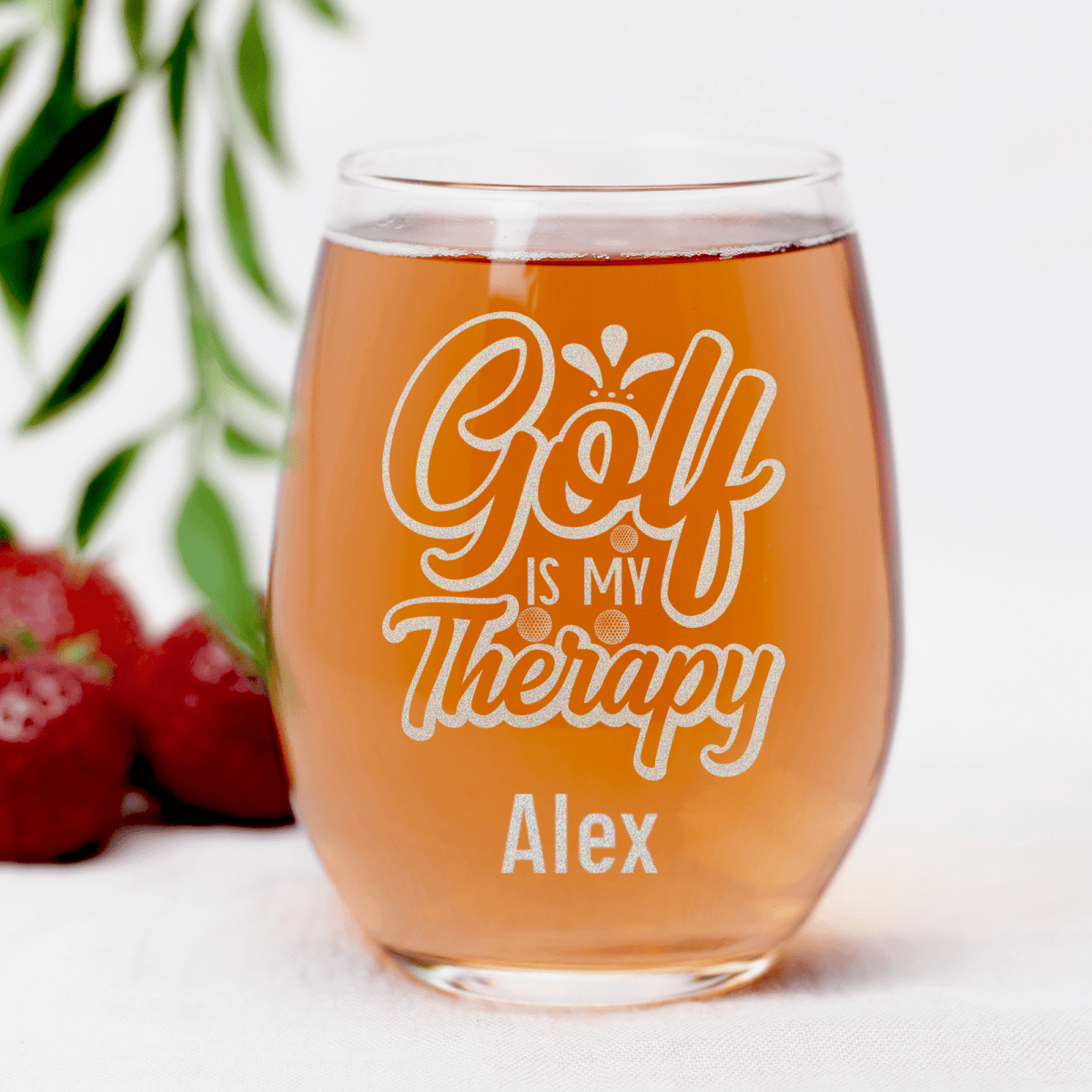 Personalized I Golf For Therapy Stemless Wine Glass for her, Customized Gifts for Women by Groovy Girl Gifts